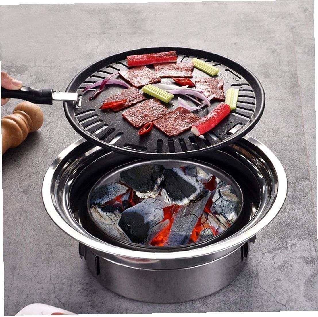 grill, Grill węglowy Okrągły przenośny grill kempingowy do użytku domowego z siatką grillowania, narzędzia na świeżym powietrzu (z grilla)(Baking tray)