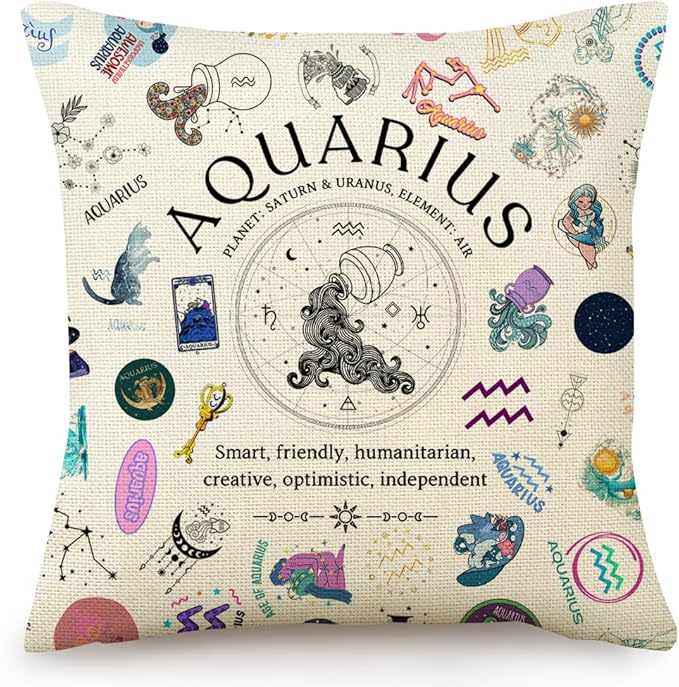 Aquarius Pillow Cover 18x18, Zodiac Constellation Throw Pillow Covers for Women, Unique Astrology Gifts, Birthday Gift for Aquarius Women & Astrology Lovers