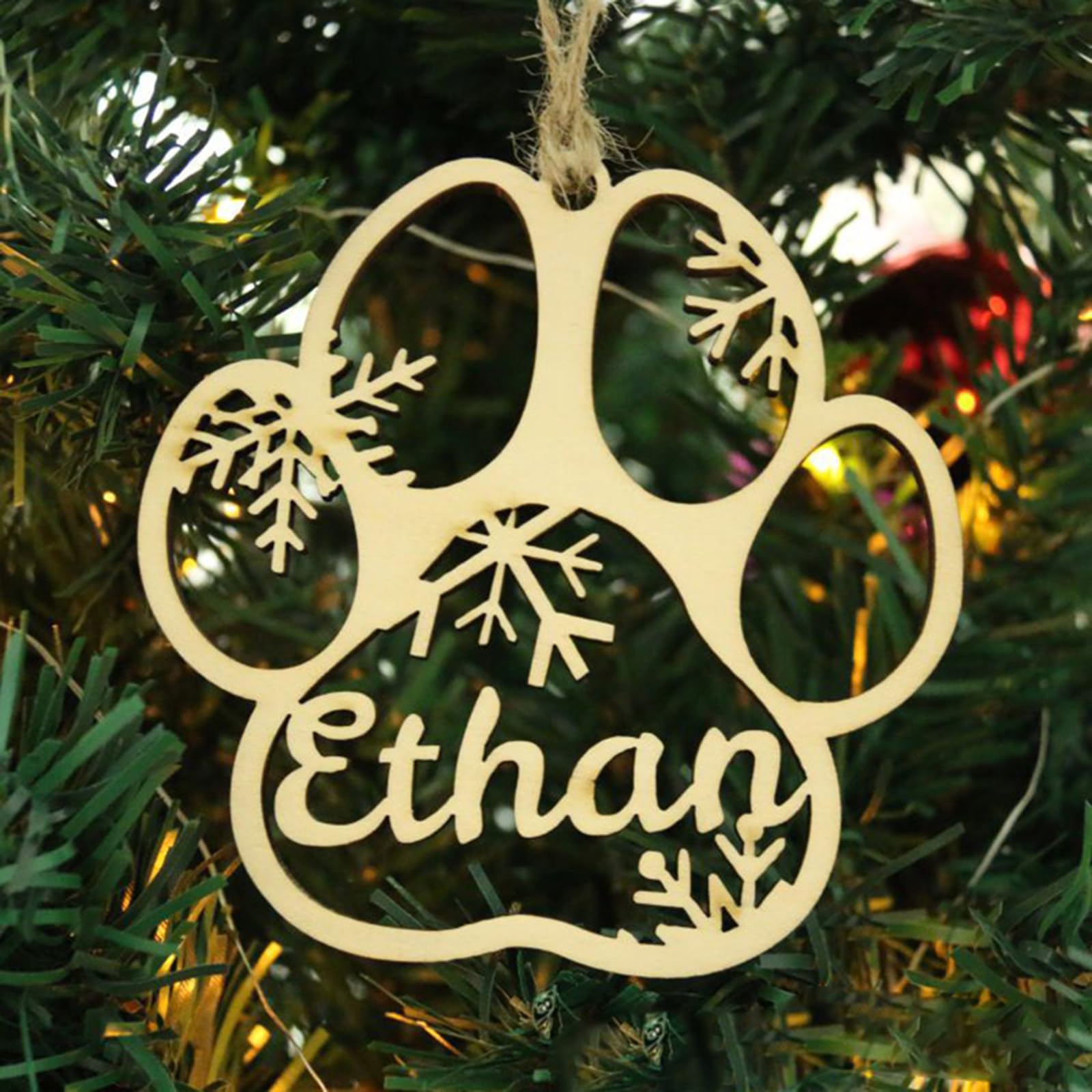 Custom Different Name Ornament, Cartoon Cat Dog Pawprint with Name Wooden Ornaments for Xmas Tree, Wooden Tags (XF1,1 Pcs)