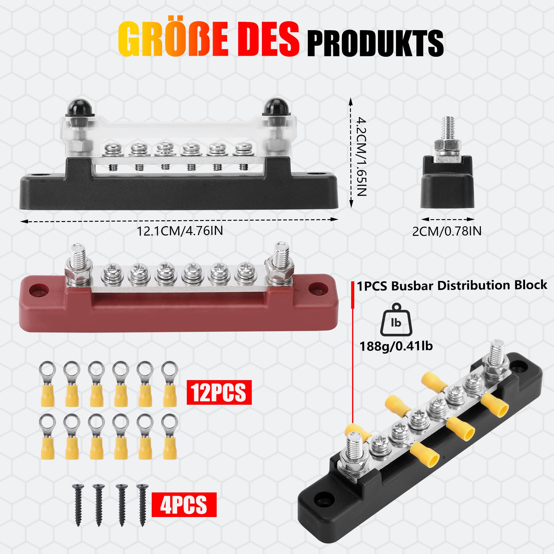 2 Stück Sammelschiene 12V-48V DC Sammelschienen Verteilerblock 150A Busbar Stromverteilungsblock mit 2x M4 Klemmenbolzen,12 M4-Anschlussklemmen,12V Verteiler für Auto LKW Boot (Rot Schwarz)