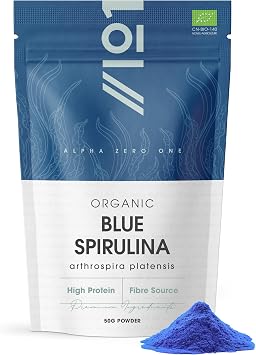 Bio Blaues Spirulina Pulver 50 g – 100 % natürliches Phycocyanin für Smoothies – Kräftige blaue Lebensmittelfarbe und Zutat – Reich an Protein – von Alpha01