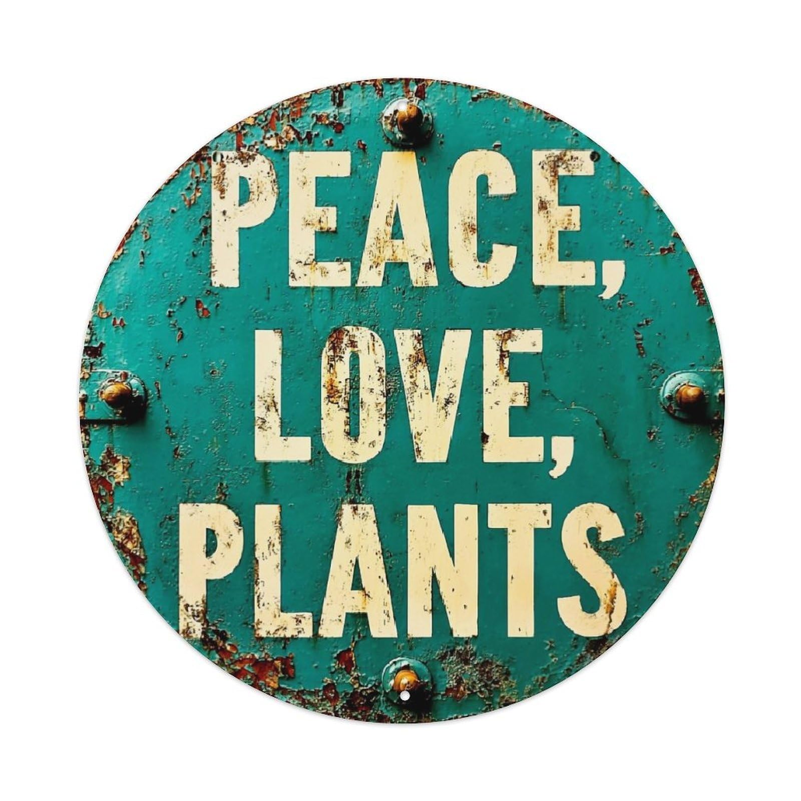 Peace Love Plants Vintage Sign Vintage Metal Tin Sign Retro Wall Decor for Home Bar Garage Cafe, Indoor & Outdoor Decorative，circle Metal Poster, 8x8 Inch