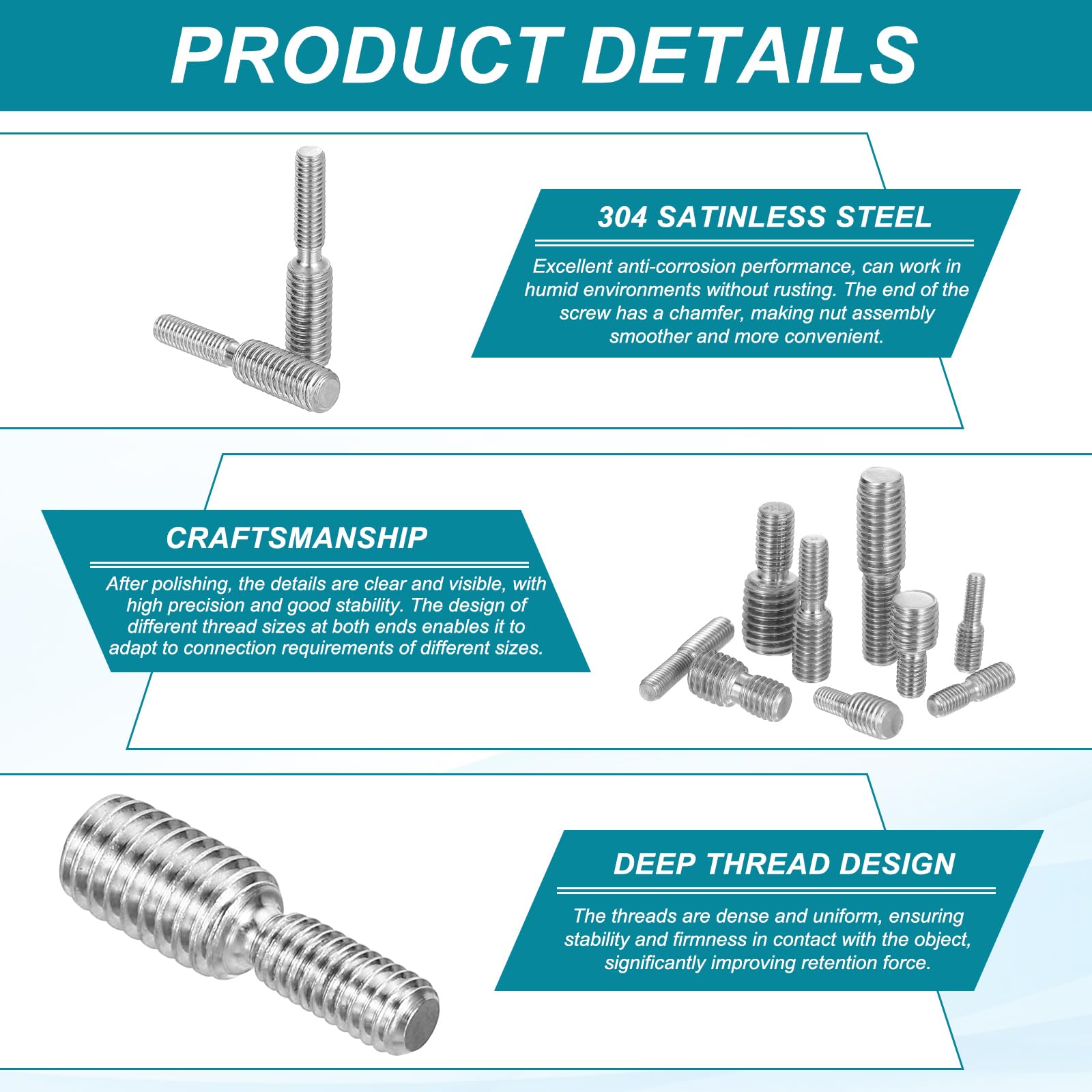 PATIKIL M4x10 to M6x10 Double End Threaded Stud Screw Bolt - Image 3