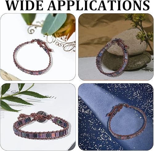 Miniatura 4 de FREEBLOSS Juego de 4 pulseras de cuero con cuentas de tila, pulseras de cuero con cuentas de Tila de color metálico, kit de fabricación de pulseras