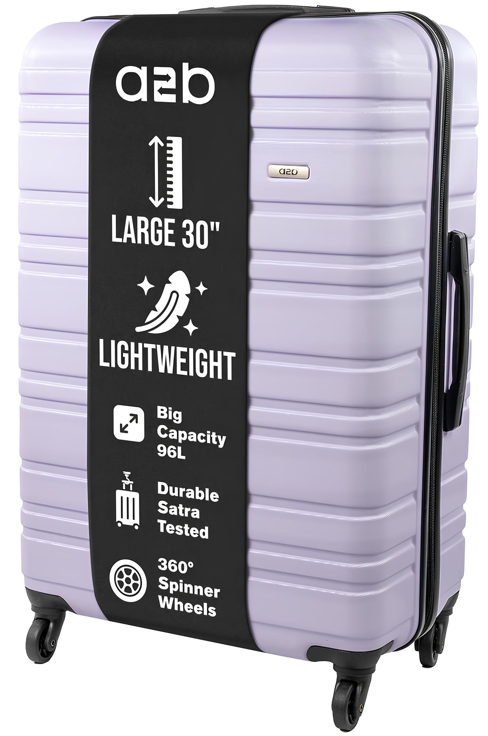 A2B 30" Large Lightweight Hard Shell Suitcase - Light Purple Luggage with 4 Spinner Wheels, Durable ABS Travel Cases for Holiday, Stress Tested Zippers (Lilac, Large)