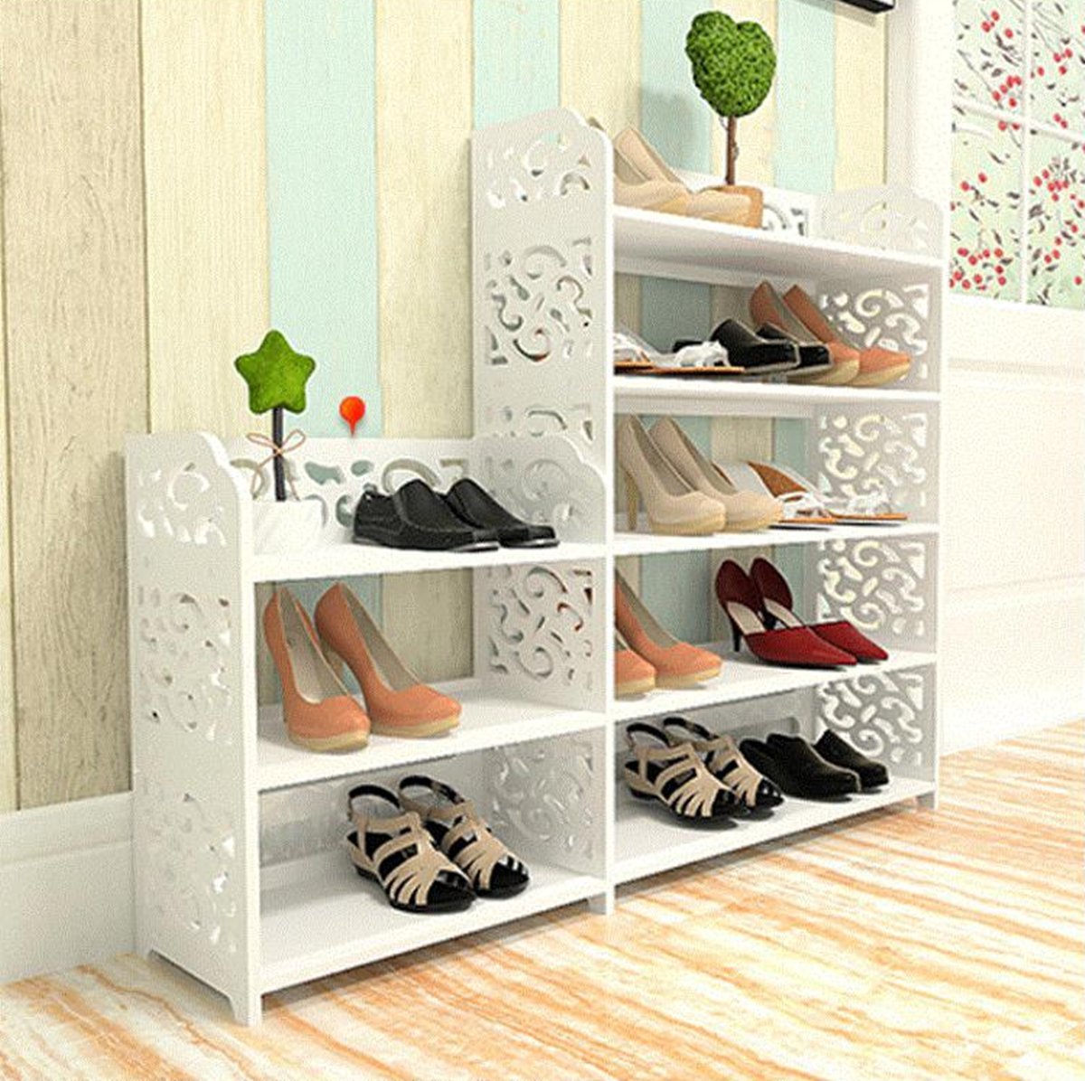 Yosoo 3 Tier Freestanding Shoe Rack, White Home Storage Organiser Shoe Standing, Space Saver Stackable Shelf Unit Shoes Storage Cabinet Entryway Bedroom (3-Tier)