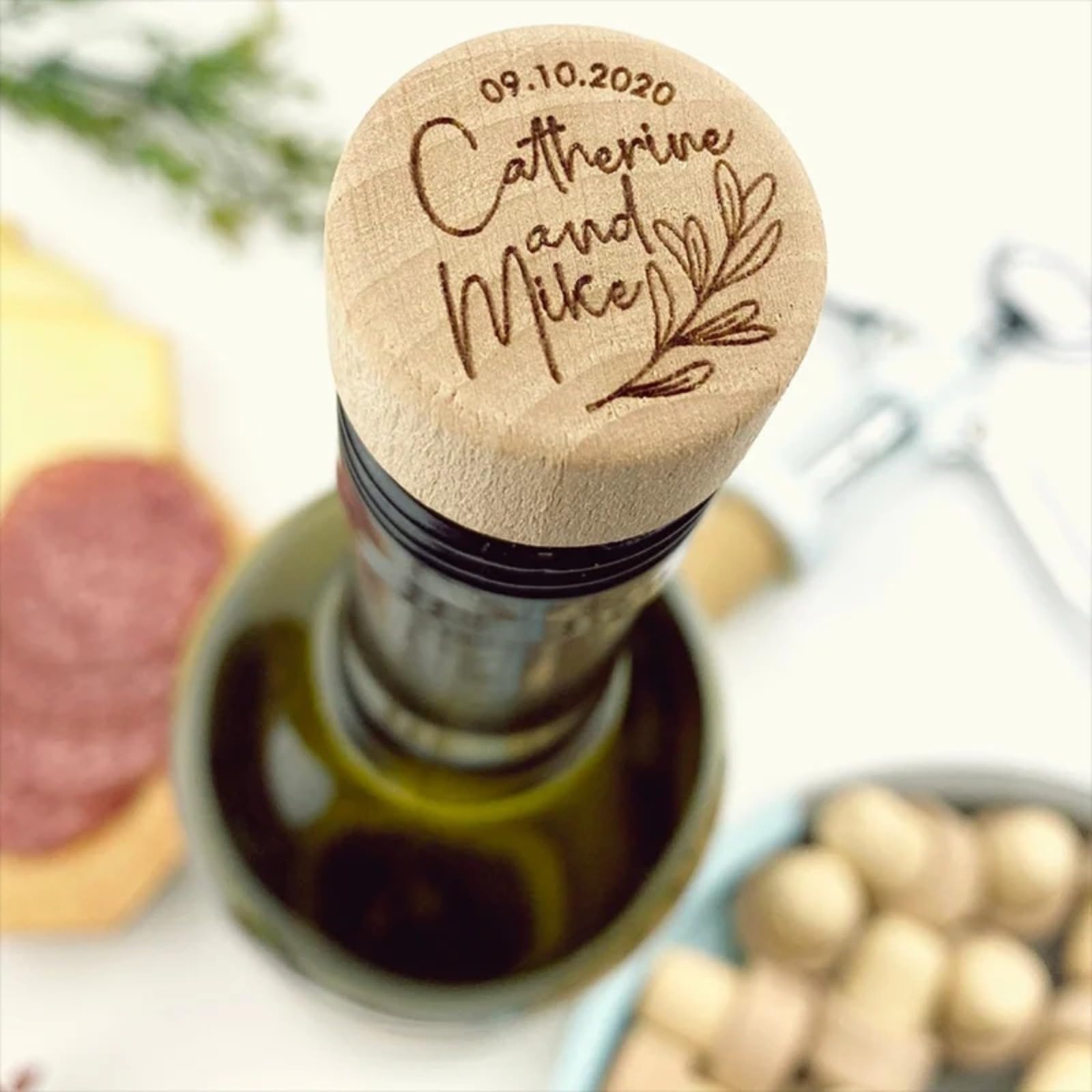 Lot de 100 bouchons de vin en bois personnalisés pour décoration de mariage avec motif laser, cadeau pour invités