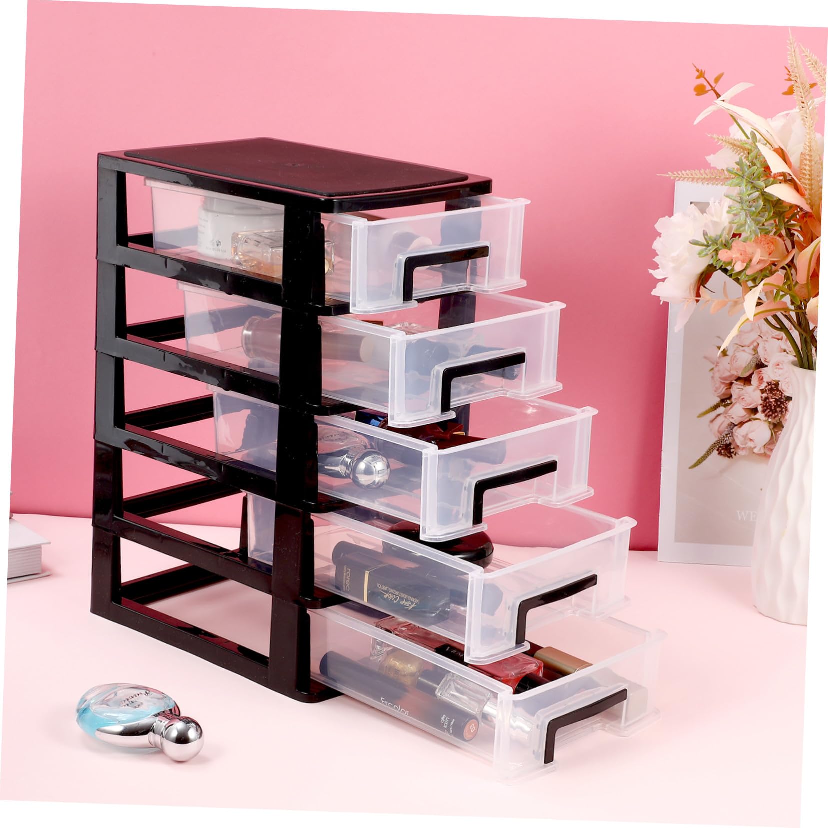 INOOMP Cassettiera da Tavolo con Cassetti, Organizer in Plastica Trasparente per Cosmetici e Piccoli Accessori, Grande Capacità per Scrivania e Armadio