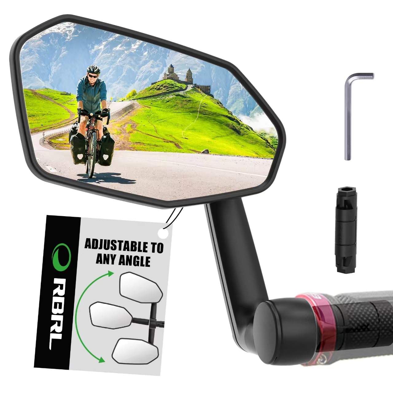 RBRL Bicycle Mirror, Extra Large Bike Mirror, 360° Adjustable Shatterproof and Durable Bar End Rear View Mirror Bicycle, Side Mirrors for E-Bike (Left)