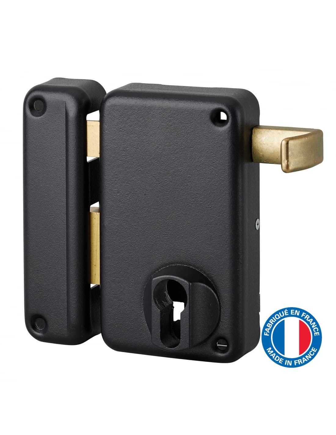 THIRARD - Boitier de Serrure Verticale en Applique Double Entrée à Tirage pour Porte d'Entrée - Gauche - Axe 45 mm - 75 x 130 mm - Noir - Coffre et Gâche Acier - Mécanisme à 2 Tours
