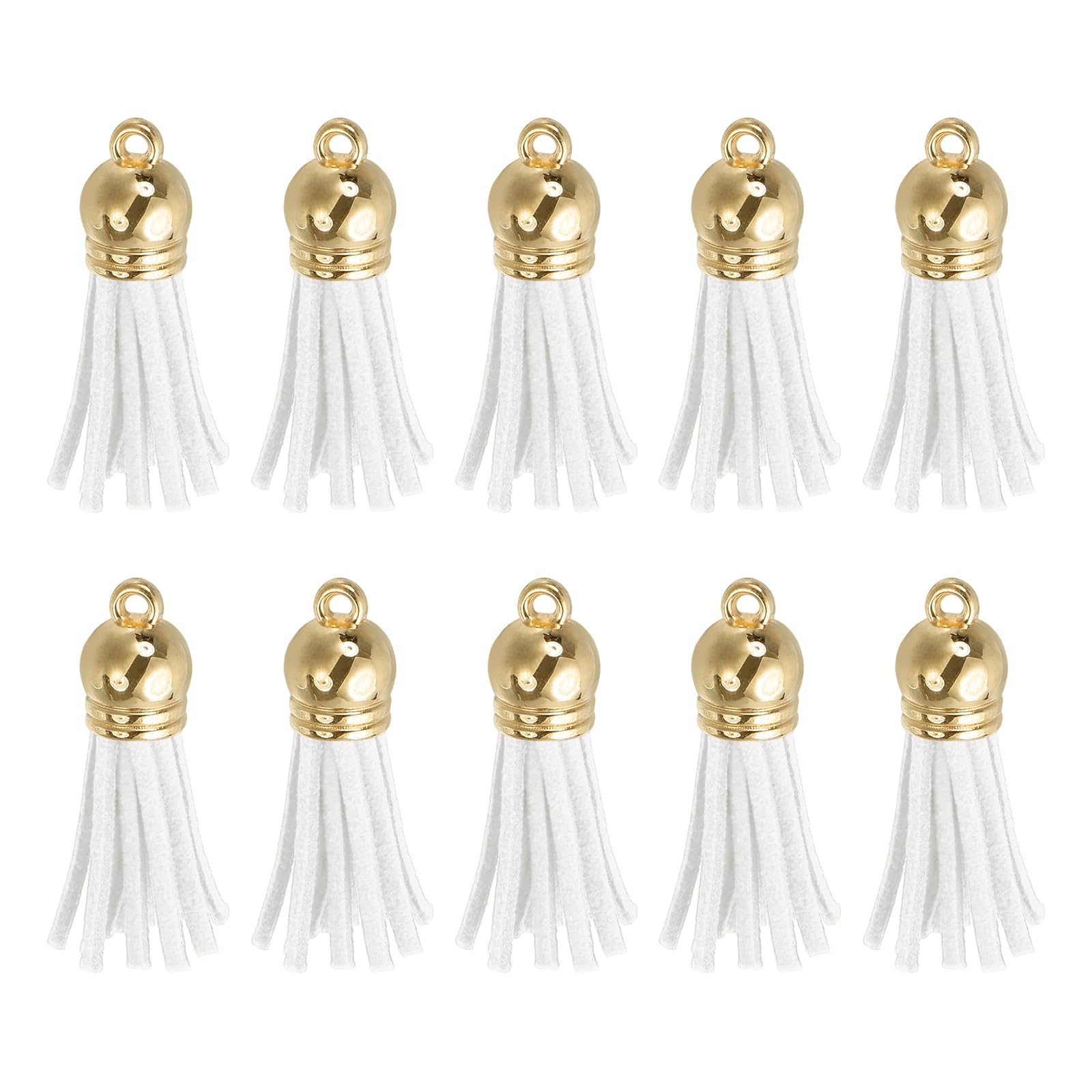 sourcing map 24Pcs Leather Tassel Keychain Charm Bulk for Pendant Bracelet Jewelry Making DIY Craft Decoration(1.5 Inch), White/Gold Cap
