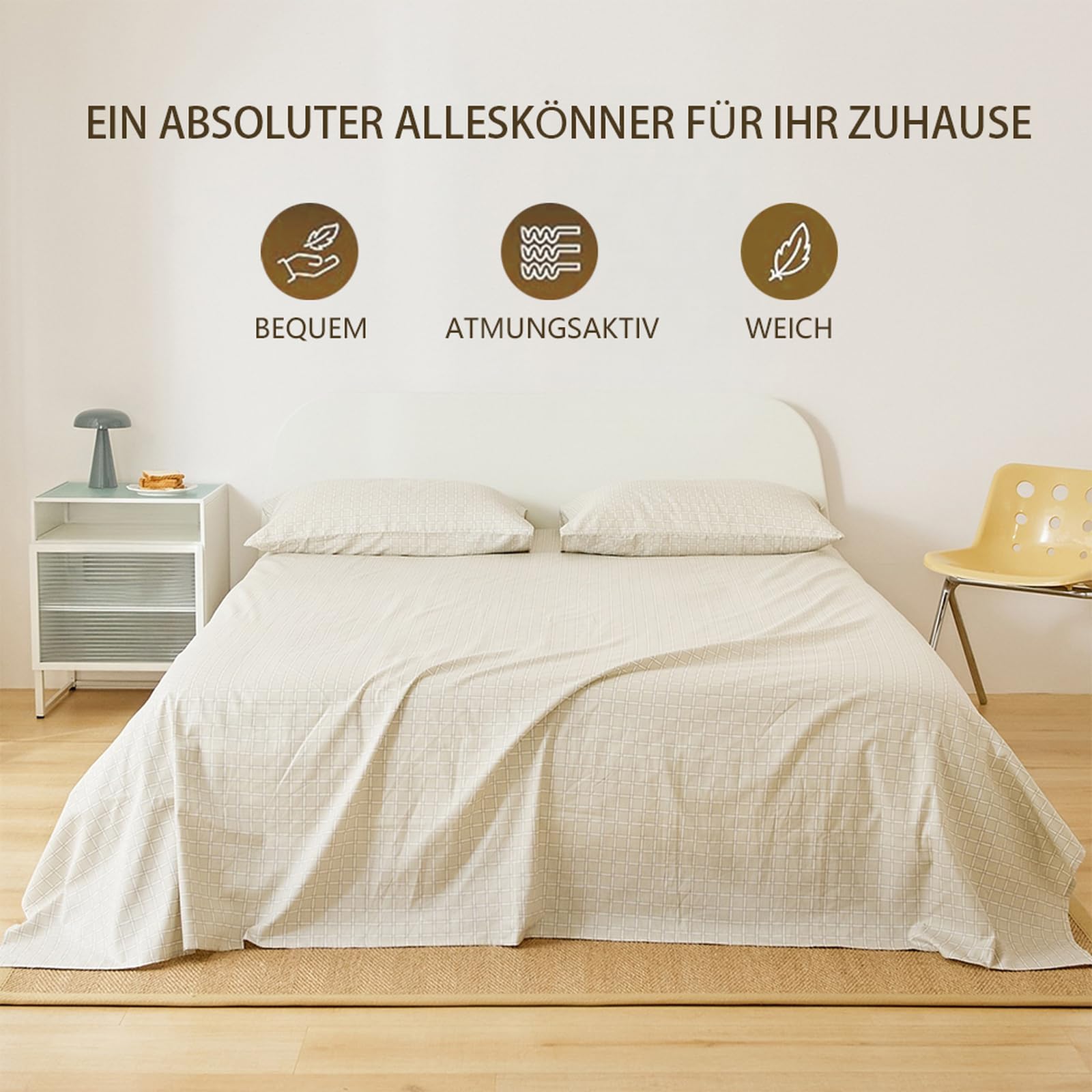 Bettlaken 230 x 245cm Betttuch ohne Gummizug Baumwolle Beige