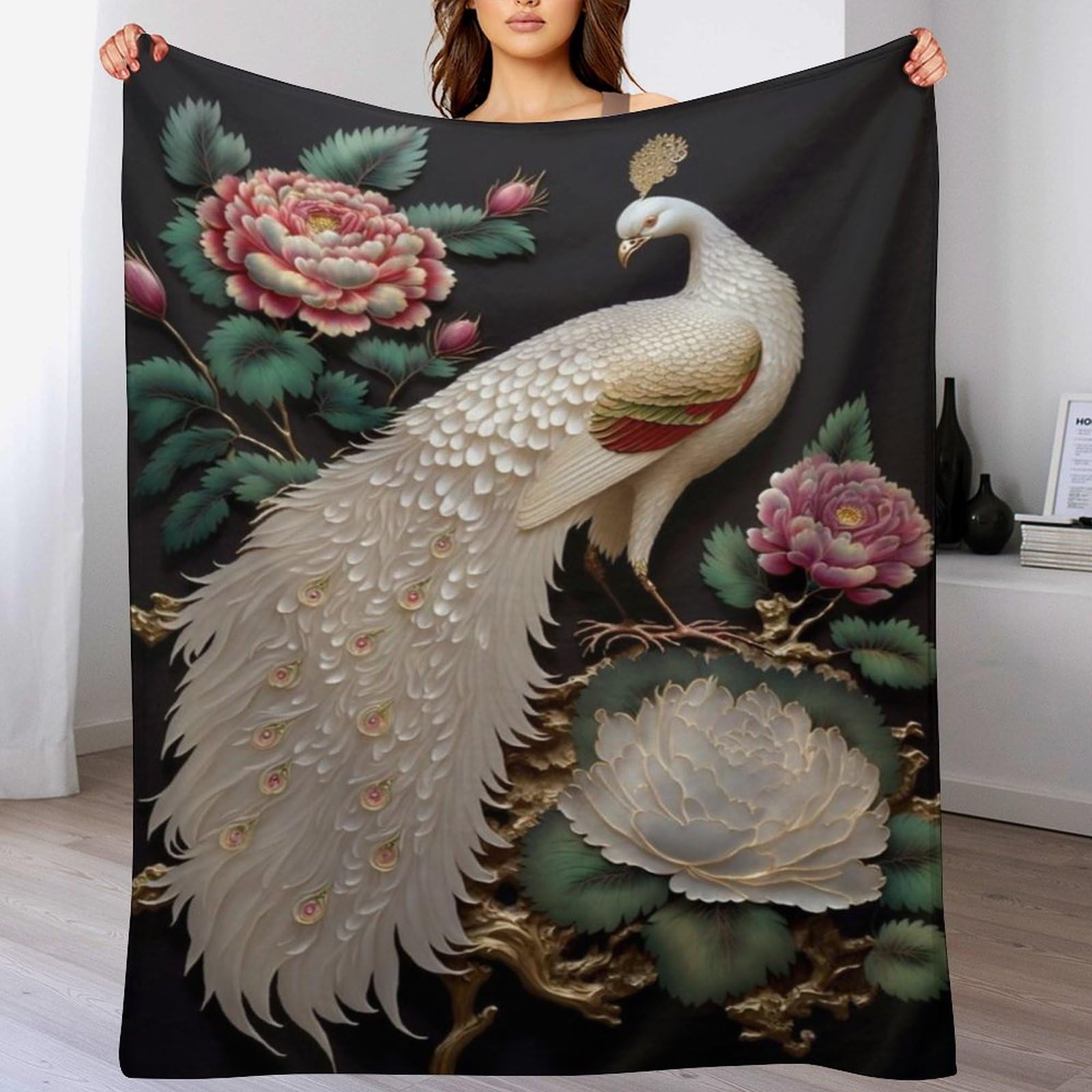 Couverture polaire paon 150x200cm : finissez-en avec le froid grâce à ce plaid doux en flanelle 3D