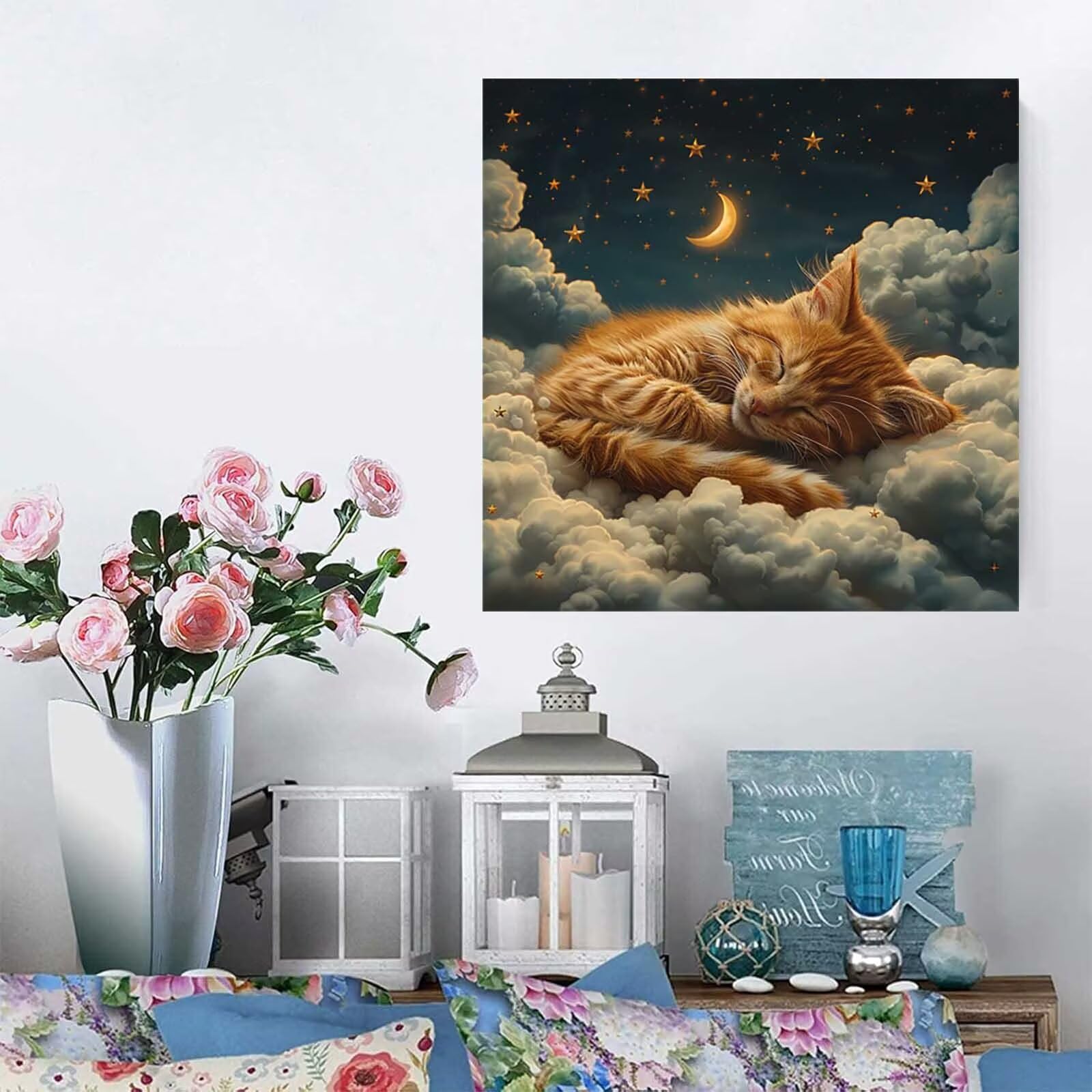 5D Diament Malarstwo Kot Numer dla dorosłych, Diament Malarstwo Dorosły Chmura, DIY Hobby Kreatywny zestaw dla dorosłych, Numer Malarstwo Rhinestone Zestaw Ścieg krzyżykowy, Boże Narodzenie Dekoracja