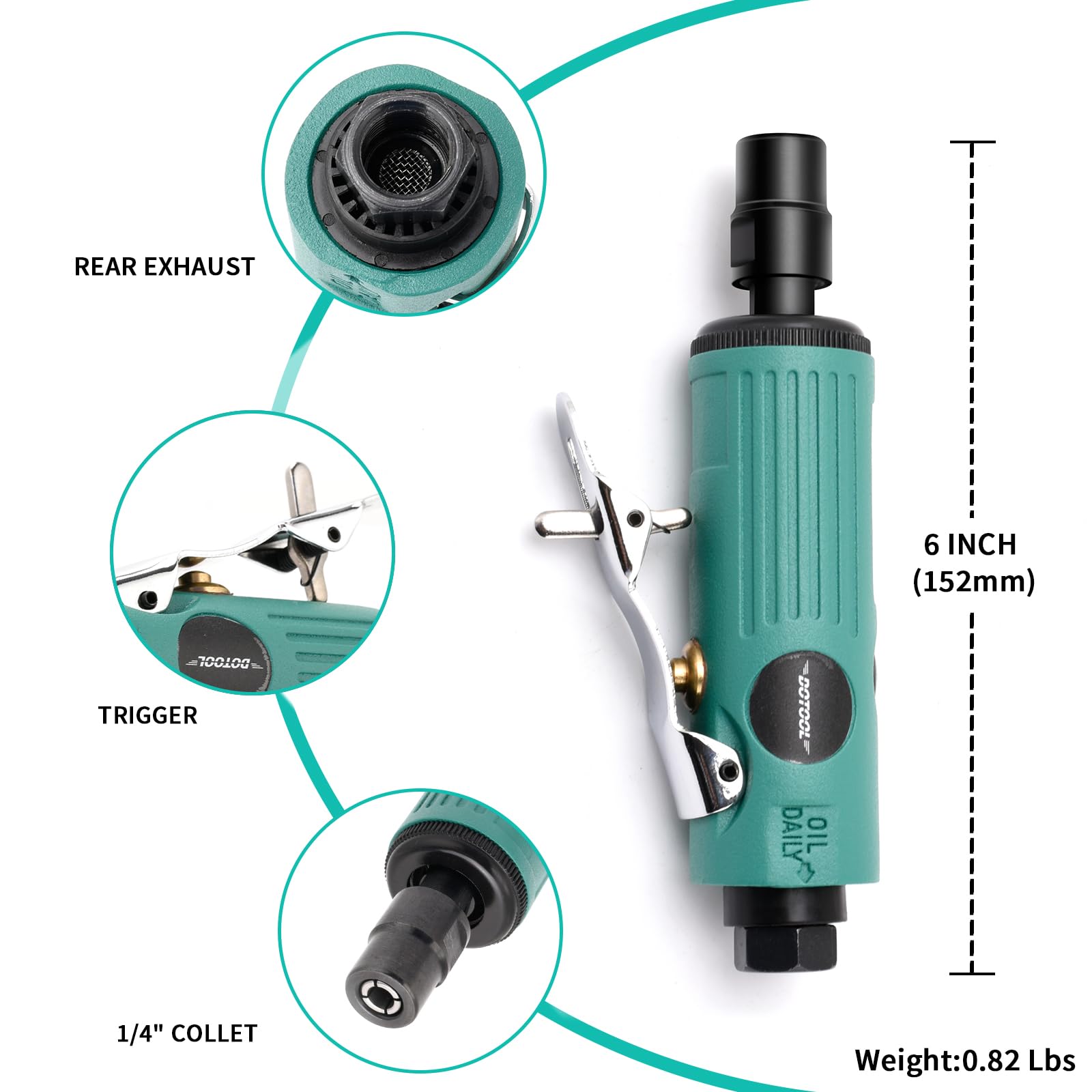 DOTOOL Zestaw mini szlifierki pneumatycznej 6 mm i 3 mm, 28 000 obr./min, wytrzymały tylny układ wydechowy z zaciskami zaciskowymi 6 mm i 3 mm, mały i kompaktowy rozmiar