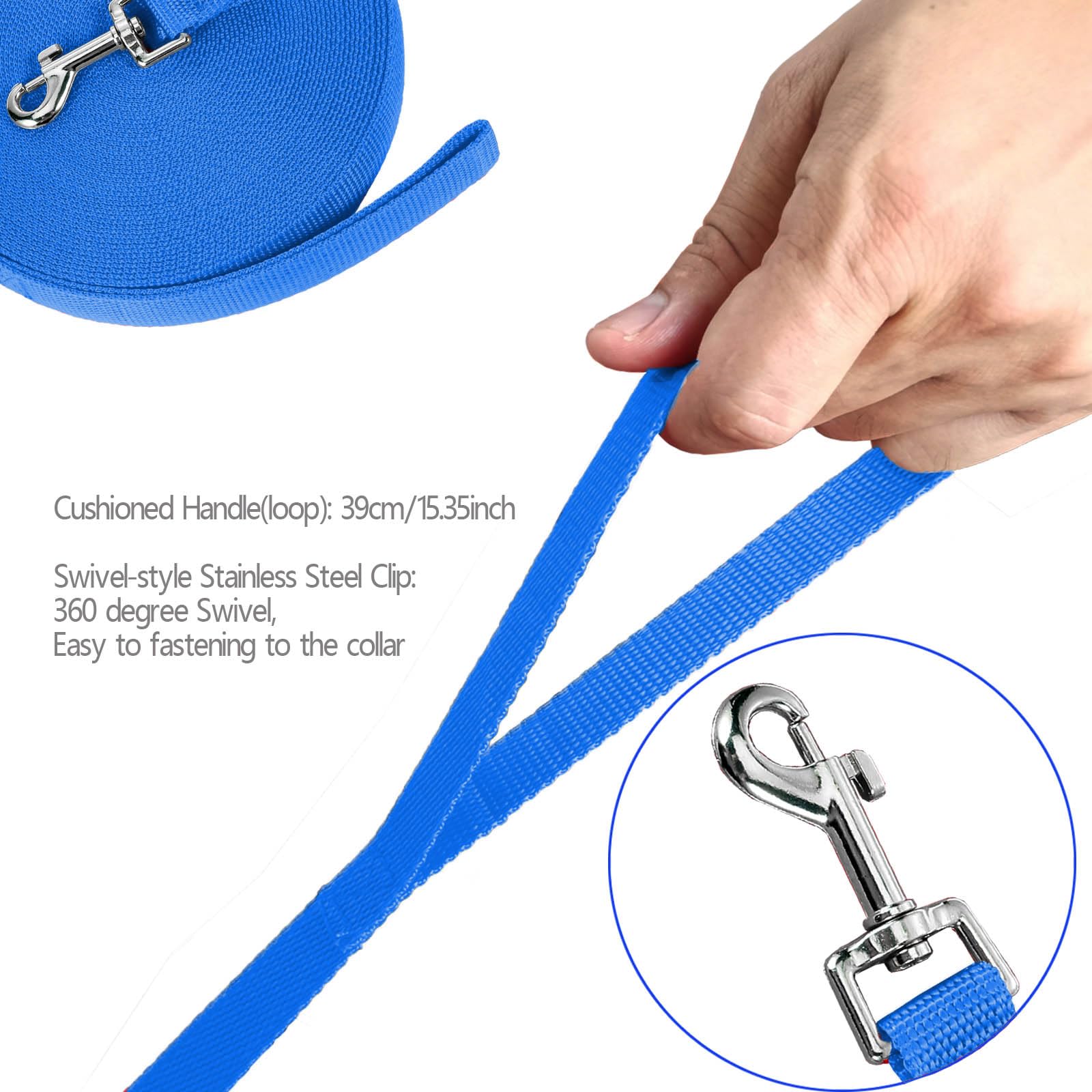 NavoX Guinzaglio lungo da addestramento per cani, 5 m, in nylon, per richiamare animali domestici, escursionismo, campeggio, caccia, cortile, blu