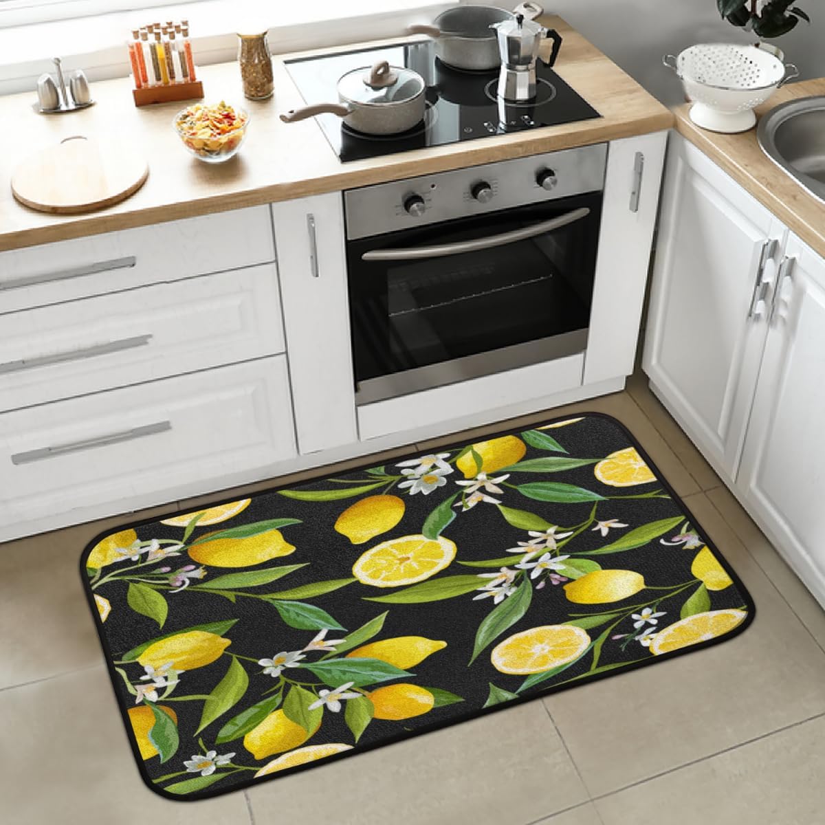 Mularoka Fruits Lemon Pattern Kitchen Rugs Kitchen Mats for