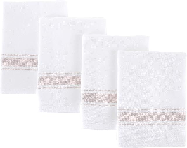 BAROOGA Turkish Hand Towel Set (Pack of 4) Face Towel, Peshtemal Fringe Hand Towel Set - Kitchen Tea Dish Cloth Set, Super Soft, Quick Dry and Highly Absorbent (19 x 27 inches) (Beige)