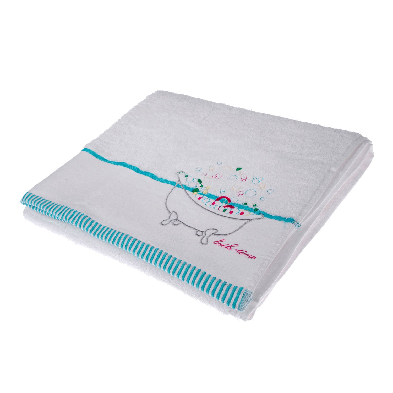 Homescapes Asciugamano Da Bagno 100% Cotone Turco – Serie 'Time' Con Vasca E Bolle, Bianco, 70x120 Cm