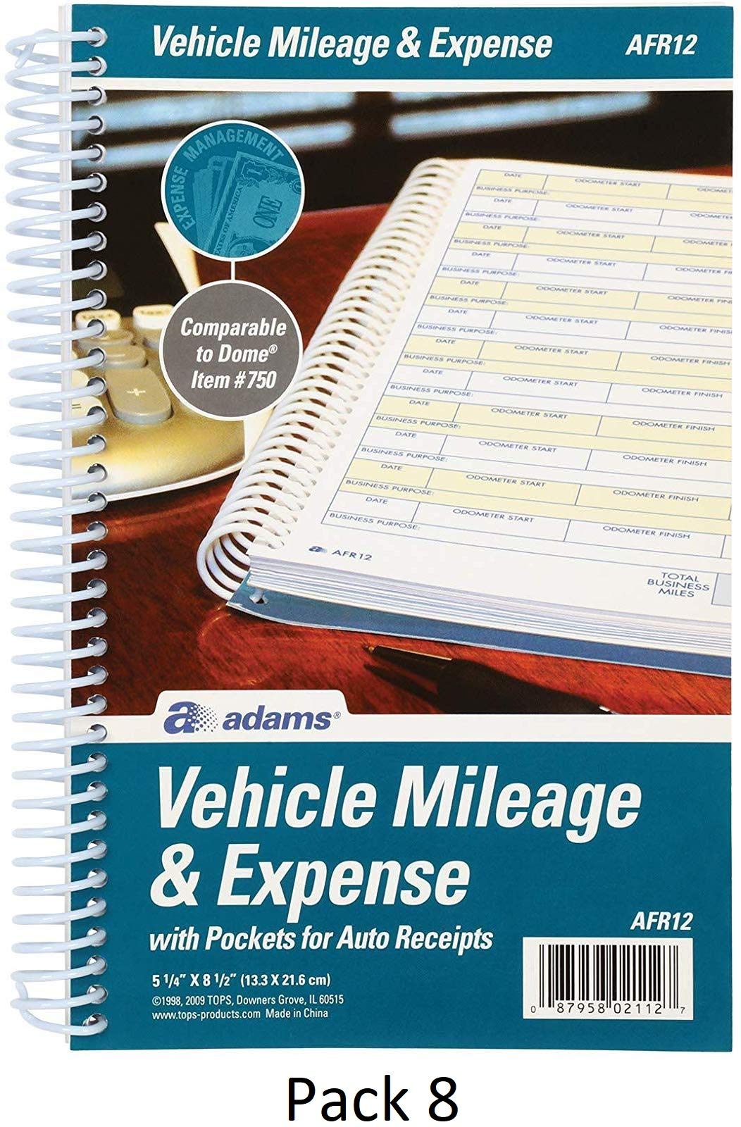 Adams Vehicle Mileage and Expense Journal, 5-1/4" x 8-1/2", Fits The Glove Box, Spiral Bound, 588 Mi