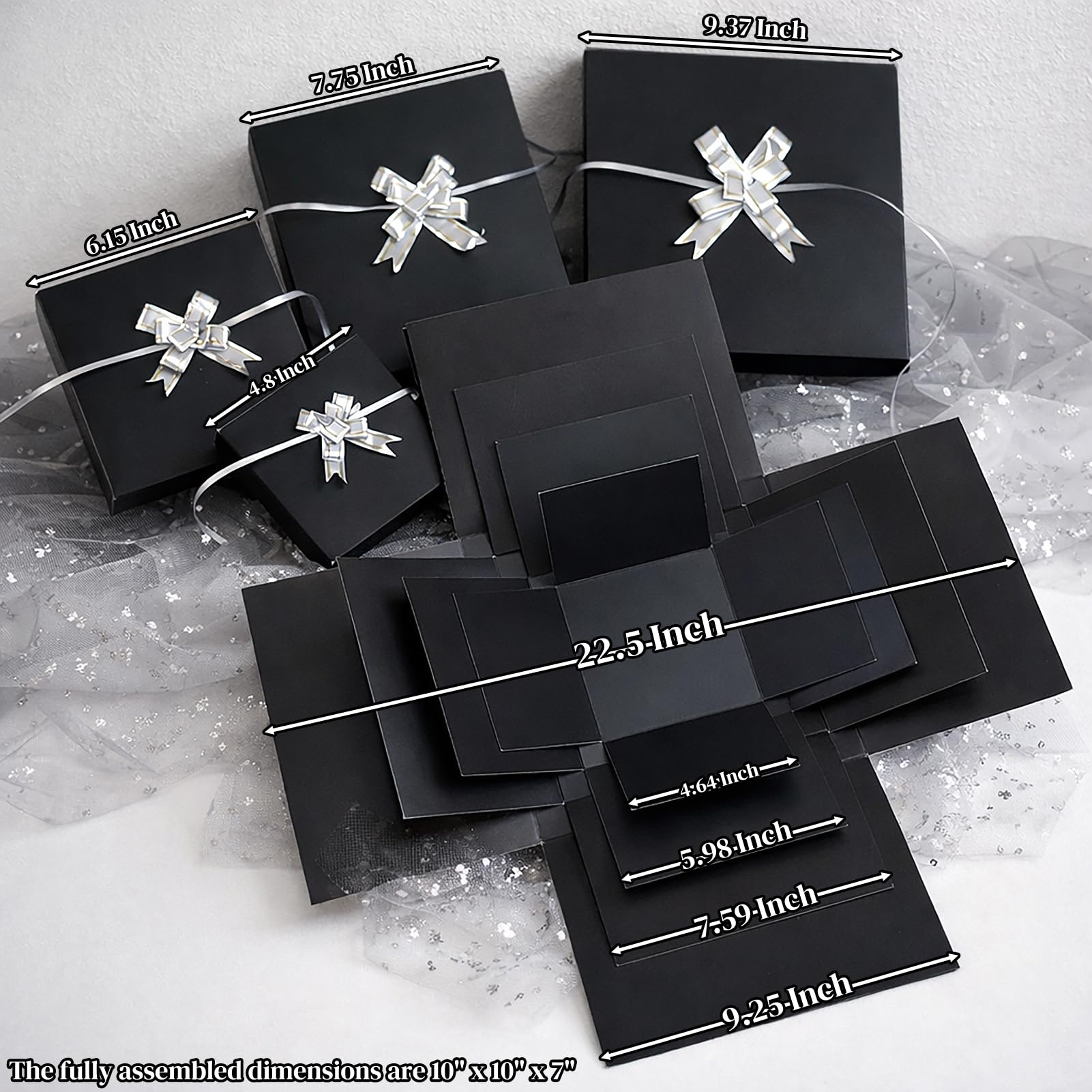 4-Layer Explosion Gift Box, 10''x10''x7'' Black Creative Gift Boxes for Presents, DIY Surprise Gift Box Explosion for Birthday Birthday Easter Mother's Day and Father's Day Anniversaries (Black)