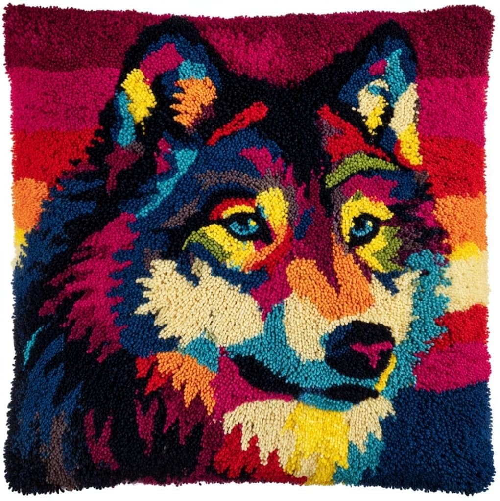 Axiangzik Animal Wolf Latch Hook Cushion Kits 17X17inch,