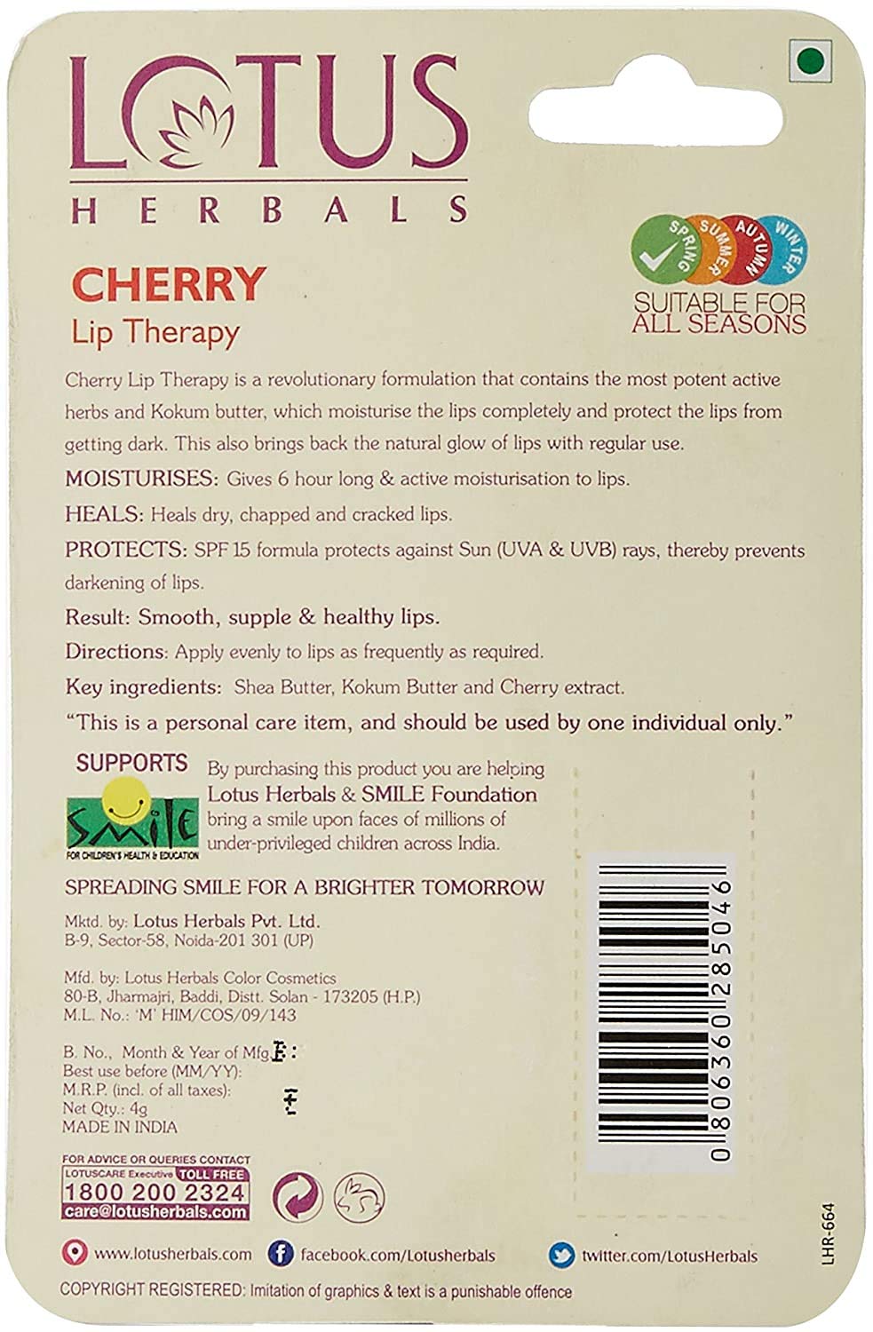Lotus Herbals Lip Therapy Cherry, 4g - Image 3 thumbnail
