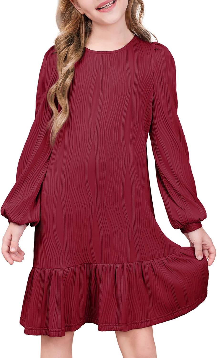 blibean Teen Girls Fall Dresses Kids Long Sleeve Boho Dress Size 6-15 Years