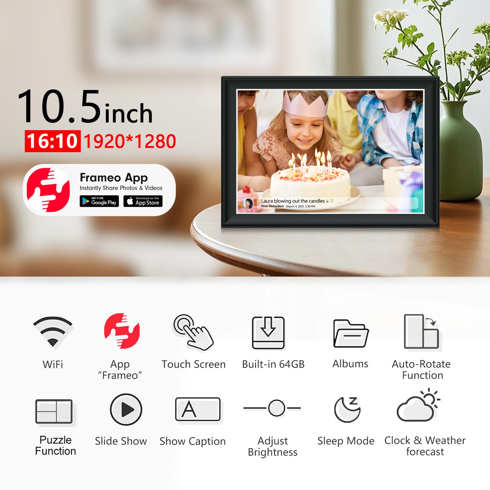 Snapklik.com : 64GB FRAMEO 10.5 Inch Smart WiFi Digital Photo Frame ...
