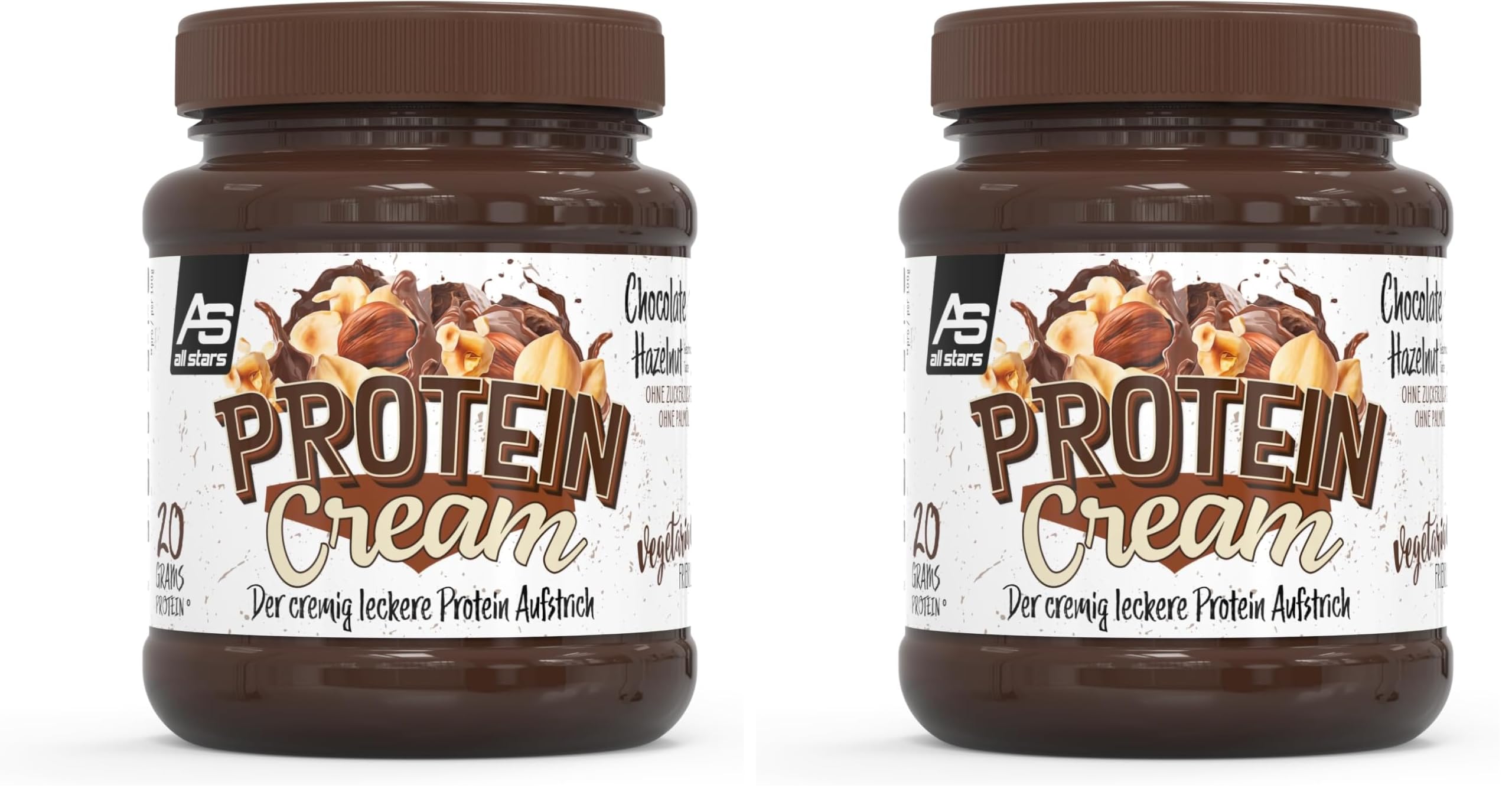 ALL STARS Protein Cream Chocolate Hazelnut (330 g) – Der cremig leckere Protein Aufstrich ohne Zuckerzusatz & ohne Palmöl – 20% Whey Protein – High Protein Creme – Vegetarisch (Packung mit 2)