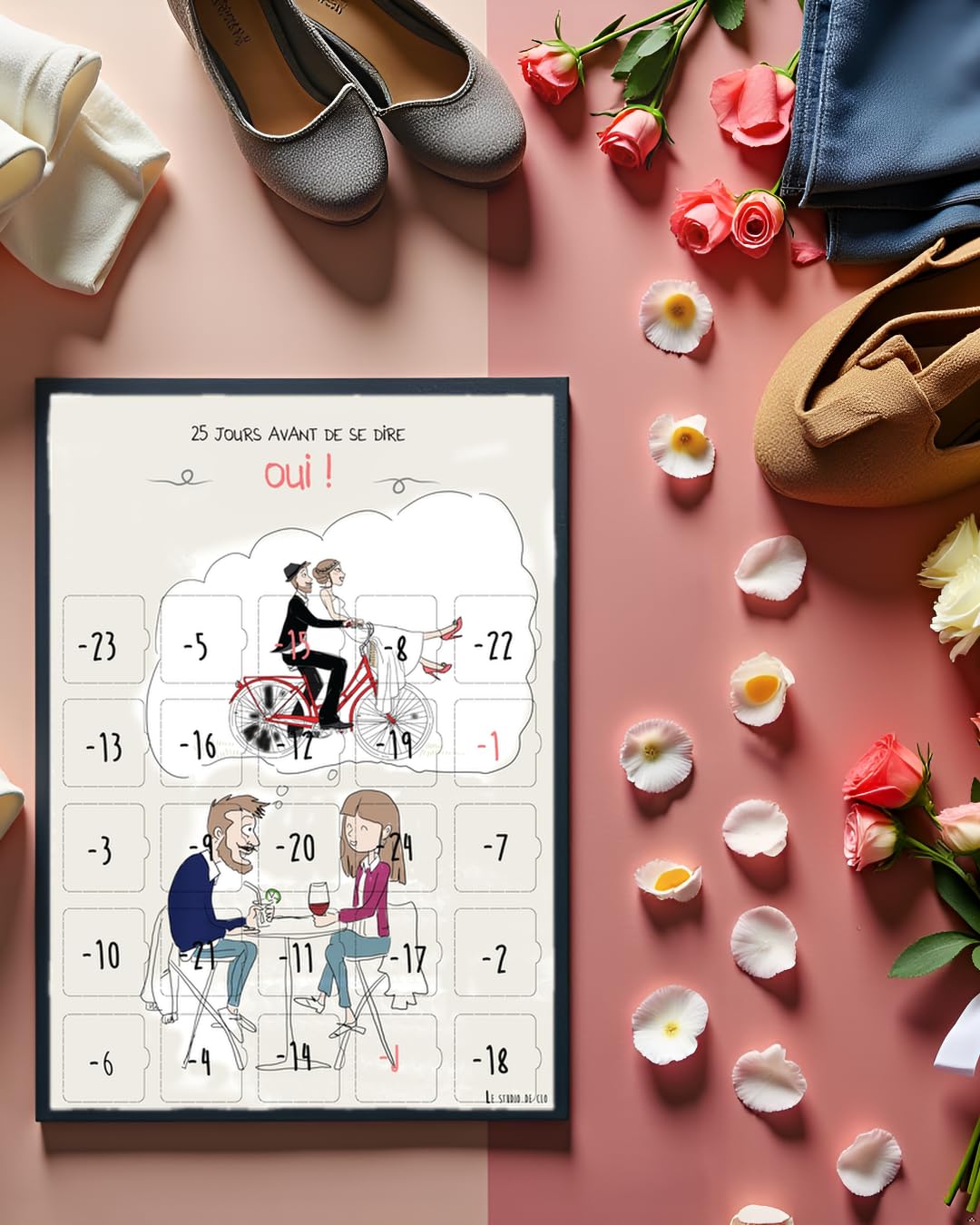 Calendrier de l'avent 25 jours AVANT le MARIAGE - Cadeau Mariage COUPLE - Cadeau EVJF - GUIDE organisation de MARIAGE