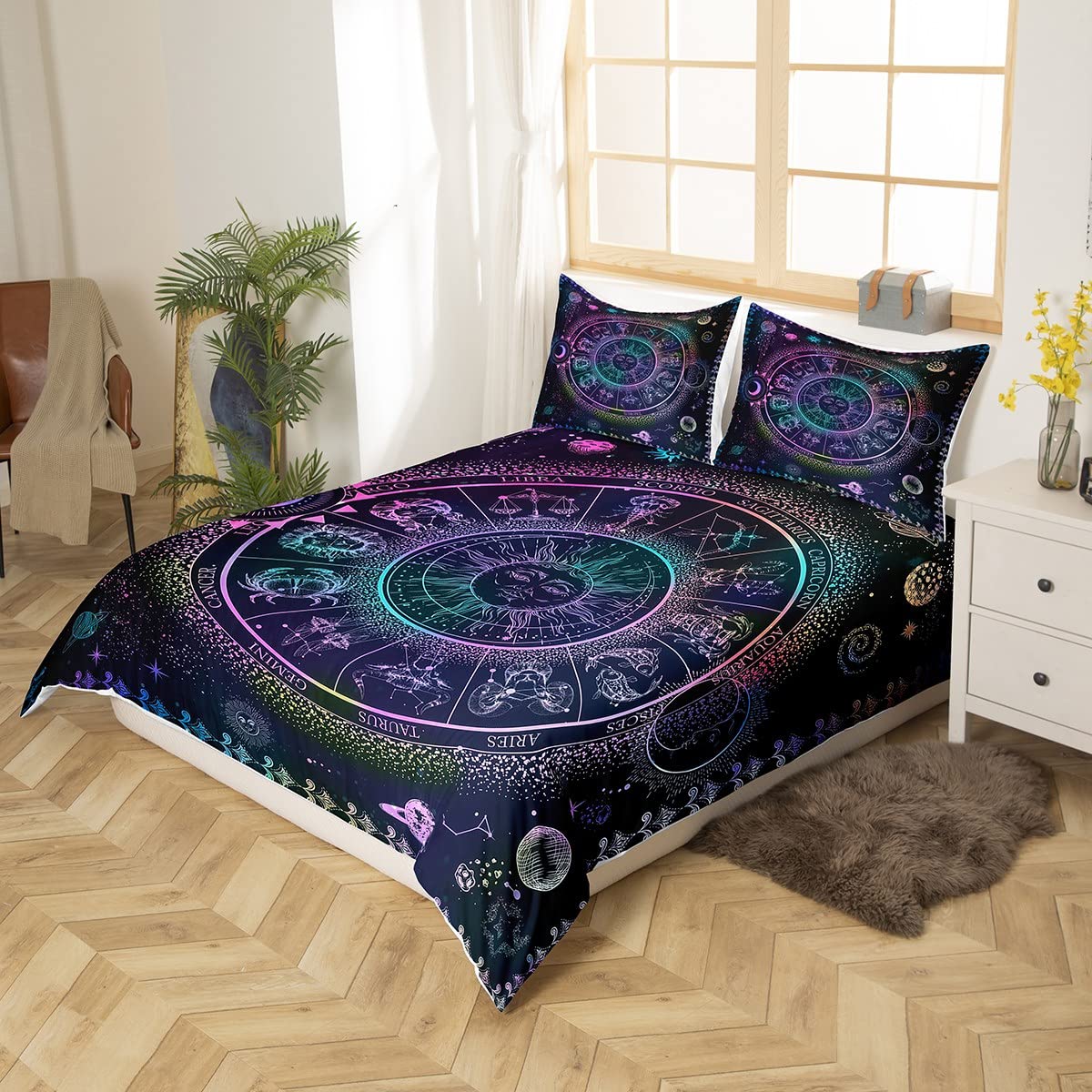 richhome 3 Pieces Constellation Duvet Cover for Teens,Sun and Moon Bedding & Linen Boho Exotic Style Black and Purple Bedding Set King Size,Tribal Galaxy Astrology Bedding Decor Ultra Soft - Image 2