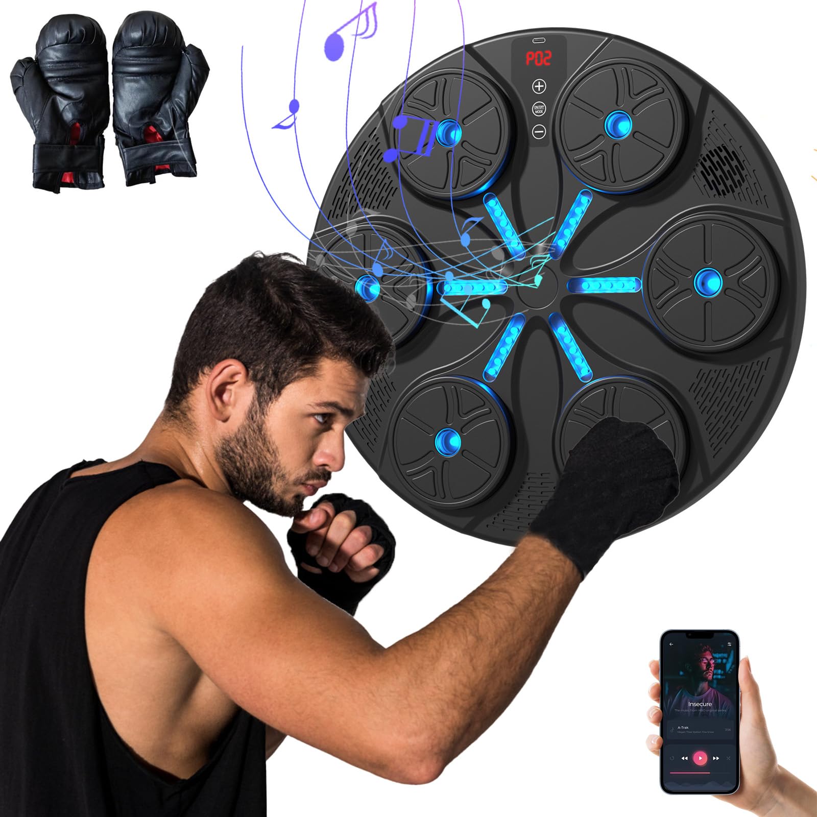 Kamanan Machine De Boxe Musicale Murale - Boxeur Électronique Bluetooth Avec Gants, Écran LED Et Hauteur Réglable