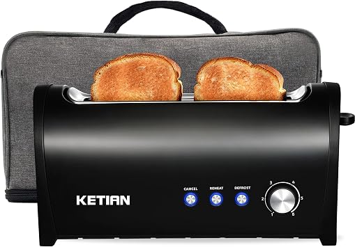 Long Slot Toaster with Cover, 2 Slice 1.65 Extra Wide Slot Stainless Steel Toasters with Reheat Defrost Cancel Functions,6 Shade Settings, Single Slim Bread Toaster,Removable Crumb Tray,Matte Black