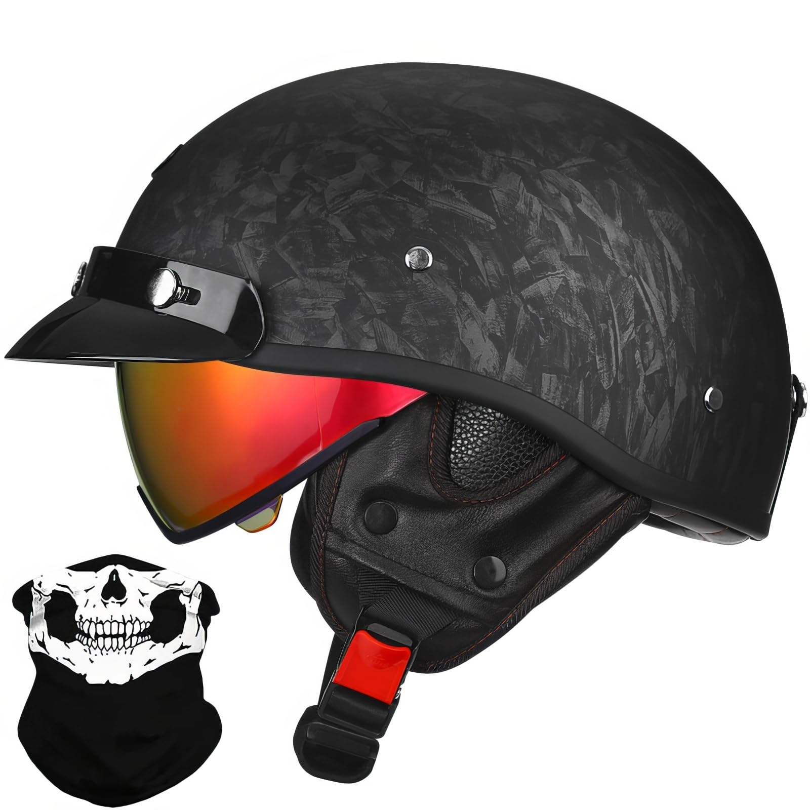 WLYEZAU Open Face Motorcycle Helmet,Half Face Scooter Helmet With Sun Visor,ECE Approved Retro Style Helmet For Men Women, Cruiser Chopper Moped Helmet(F,XXL(61-62cm))
