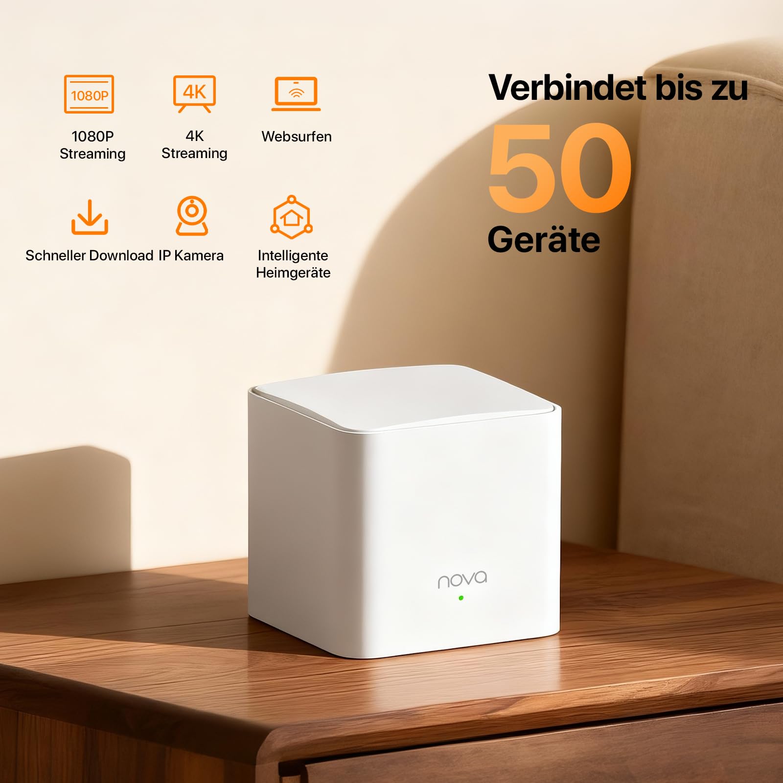 Tenda Nova MW5G Mesh WLAN System - AC1200 Dual Band Mesh Set - empfohlen für Häuser mit 3-4 Schlafzimmern - 6xGigabit Port - Ersetzt Router und Repeater- APP Steuerung - WPA2-3er Pack – Bild 5