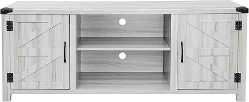 Miniatura 14 de EMMA + OLIVER Troyer - Soporte de TV estilo granero para televisores de hasta 65 pulgadas, color blanco lavado con centro de entretenimiento Roble