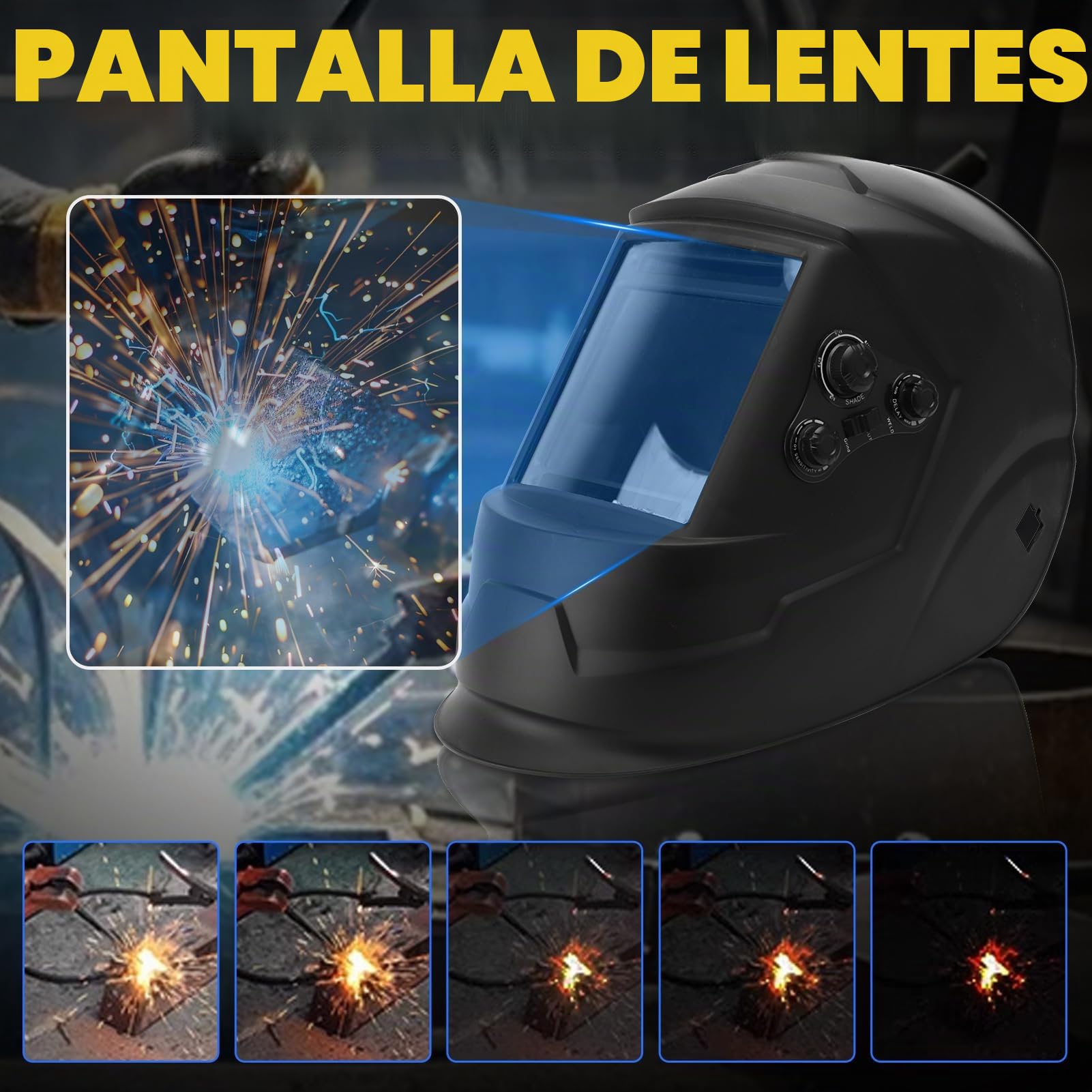 Careta Soldar Vista Grande Verdadero Accionado por Energía Solar, Casco De Soldadura con Oscurecimiento Automático, Casco De Soldador Oscurecimiento Automático con Vista Lateral, para TIG Mig ARC
