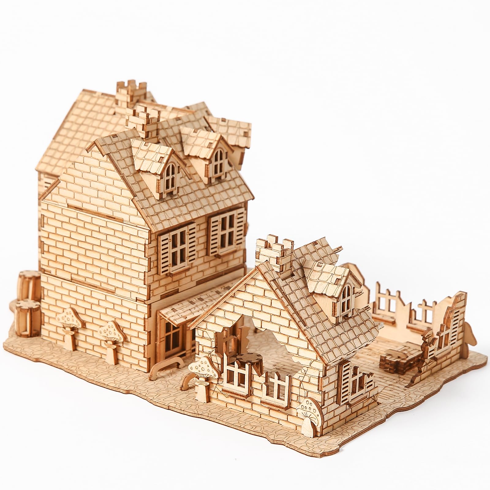 3D-Holzpuzzle für Erwachsene, Modellbausatz antiker Architektur, War Zone 1942: Bastelset für Straßenkampf-Gebäude, Holzmodellbausatz als Geschenk für Erwachsene zum Zusammenbauen, 234 Teile