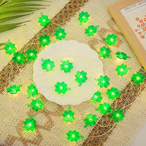 Miniatura 3 de Tira de luces verdes de 13 pies con 40 LED de trébol de cuatro hojas con control remoto, utilizada para decorar dormitorios, hogares, jardines,