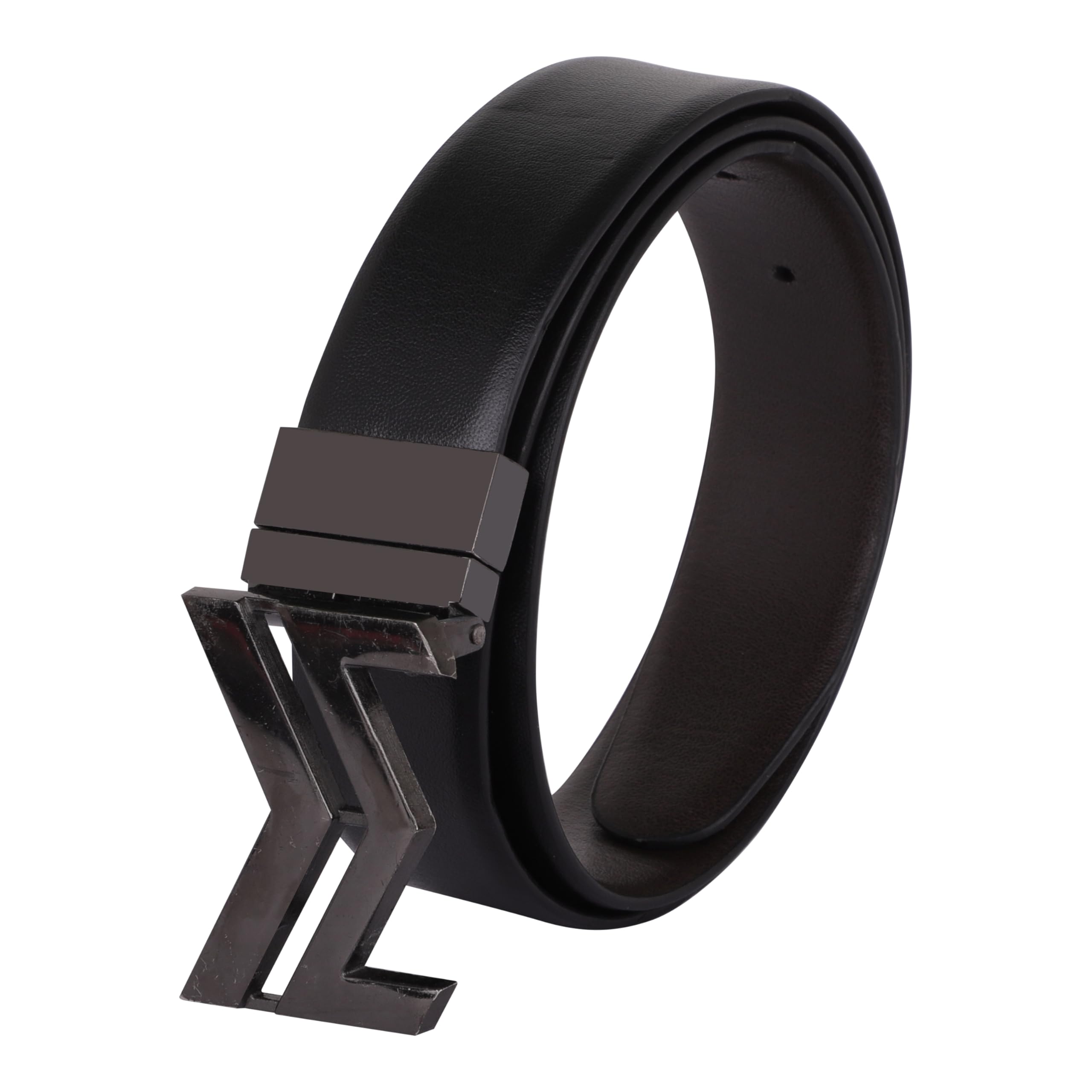 Italian Leather Reversible Belt for Men | Customizable Fit/ 5 Holes/Glossy Black M Logo Buckle/Formal Belts for Men | Handcrafted Leather Belt | Gift for him-image-6