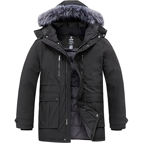 wantdo Men's Big and Tall Winter Coat Warm Long Puffer Jacket Thicken Snow Parka Outerwear with Removable Hood