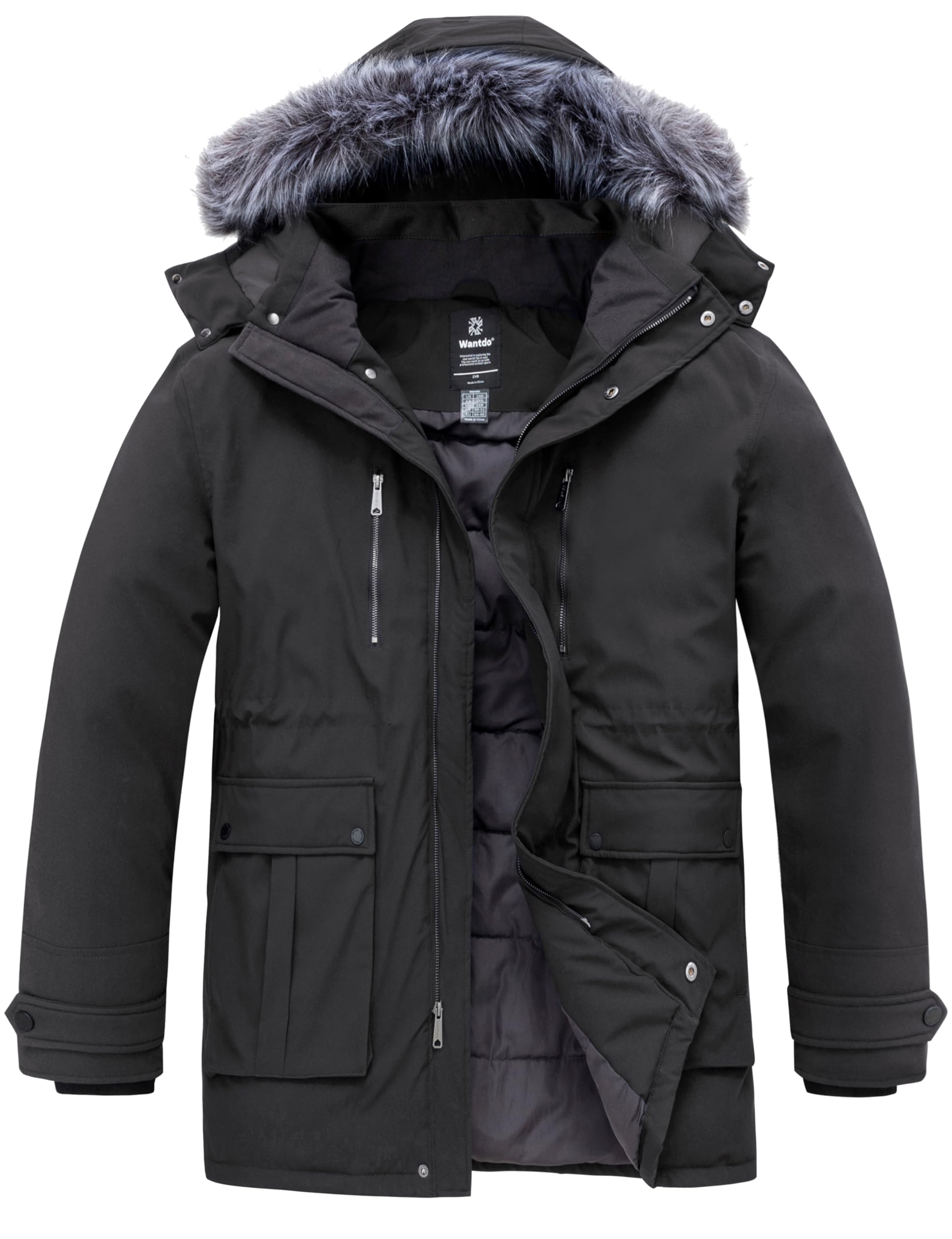 wantdo Men's Big and Tall Quilted Coat Warm Winter Puffer Jackets with Removable Hood Light Grey 6XB