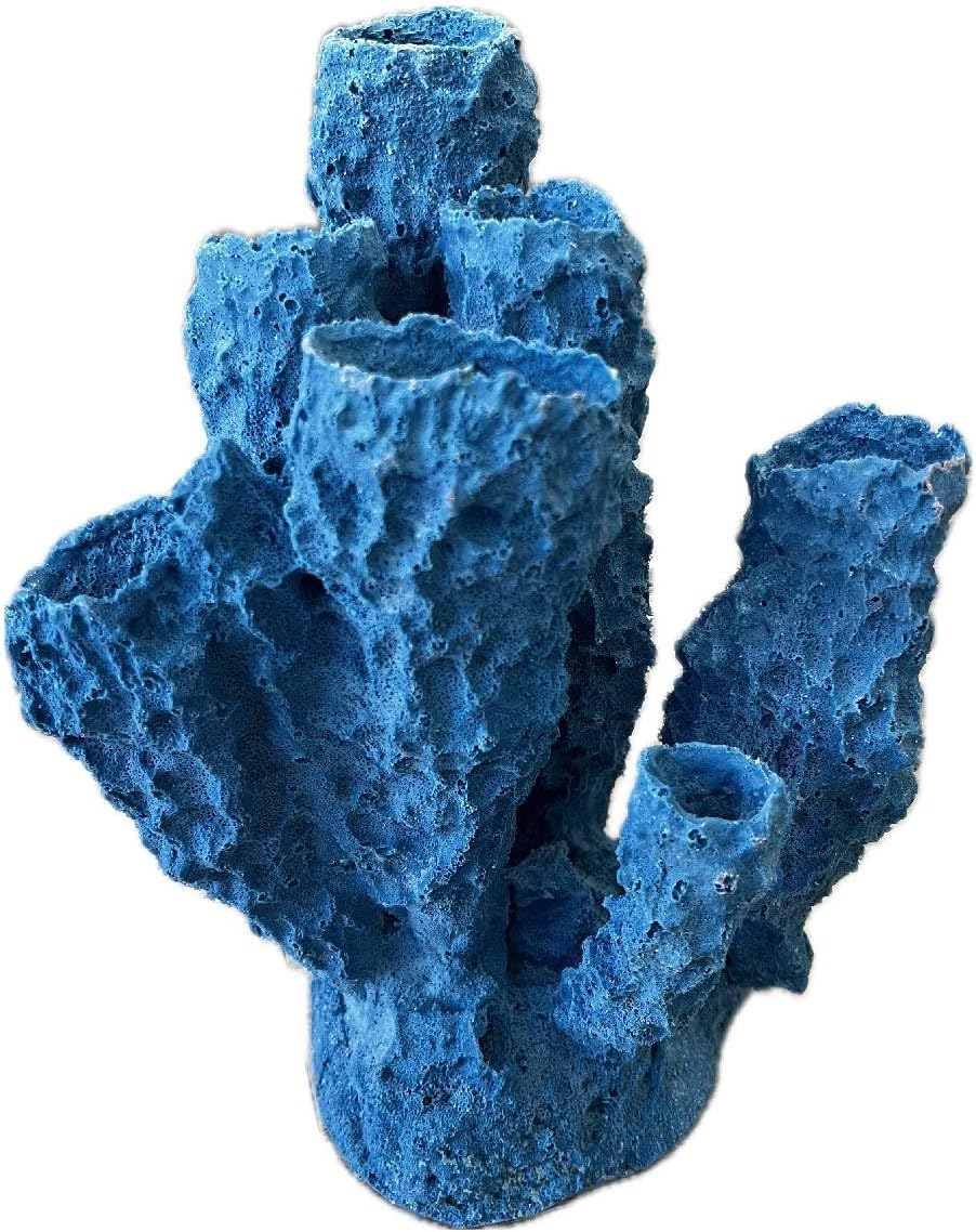 Ocean Aquaria Seven Tube Sponge – Artificial Coral for Fish Tank & Aquarium Decor #648 (Blue)