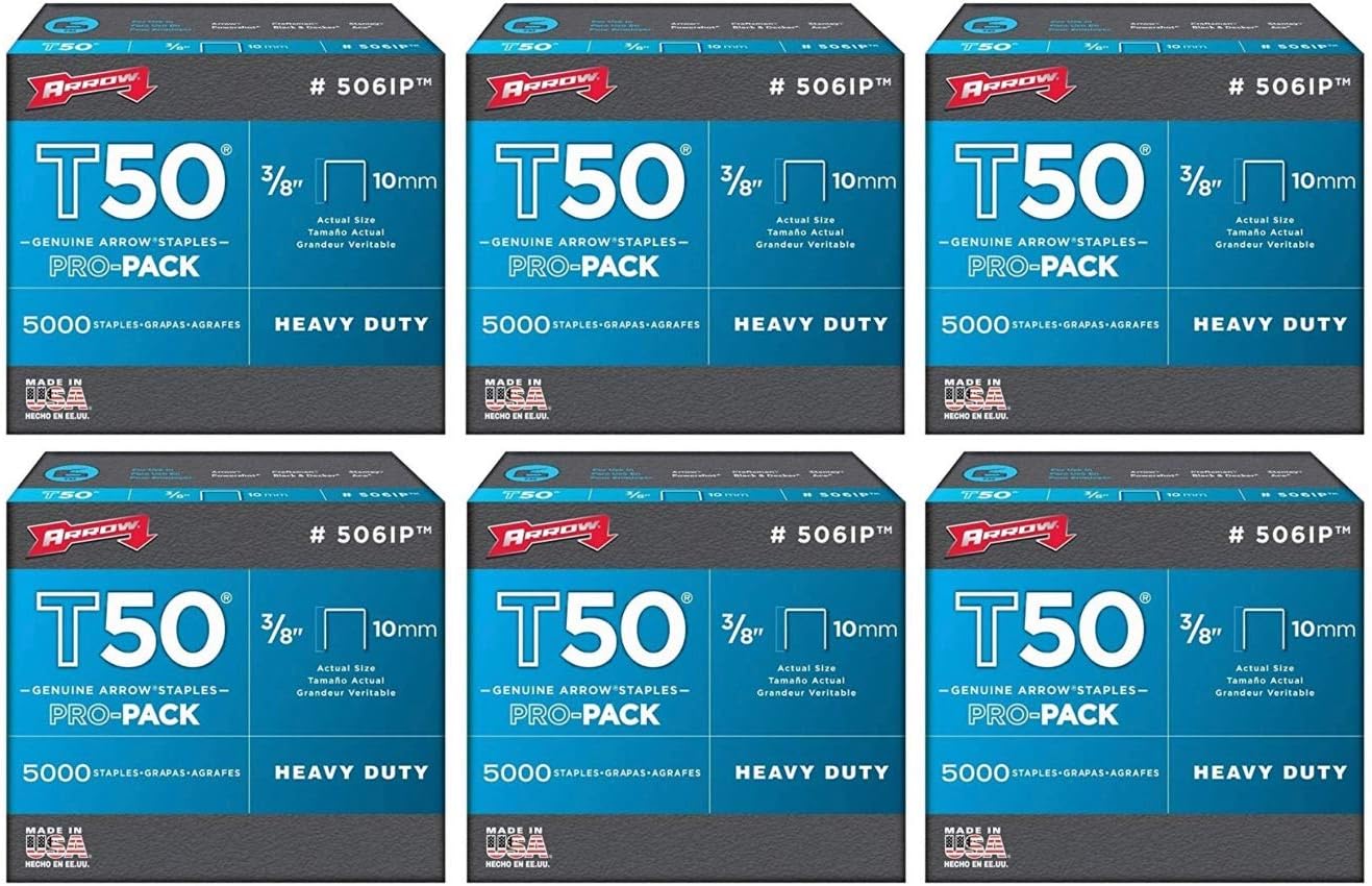 Arrow Fastener 506IP 3/8" T50 Staples, 6-Pack
