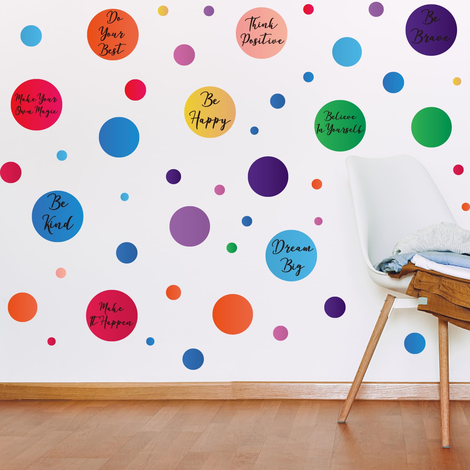 PLIGREAT 2 Sheets Colorful Polka Dot Wall Decals DIY Inspirational Quotes Removable Vinyl Stickers for Nursery Classroom Bedroom Living Room Home Background Wall Art Decor