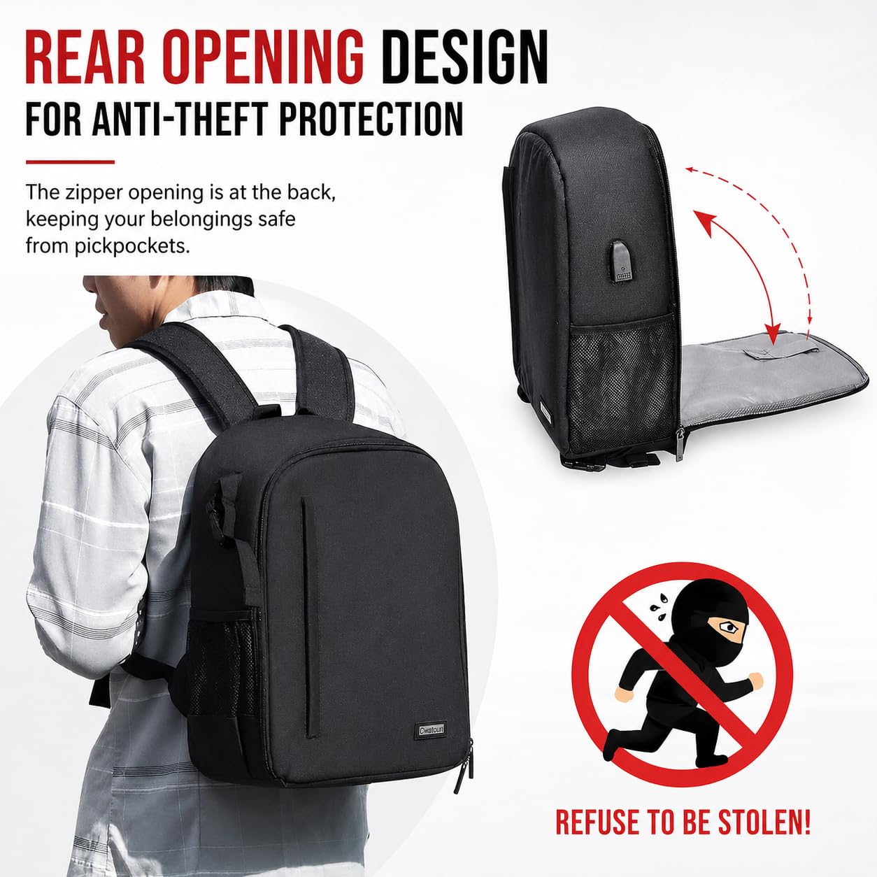Cwatcun Mochila pequeña impermeable para cámara Mochila Profesional para DSLR/SLR especular, bolsa para Sony Nikon (3.0 negro, l) | Mochila para cámara DSLR/SLR, compatible con cámaras Sony Nikon Canon eos r50, color negro. Amplio. 3.0
