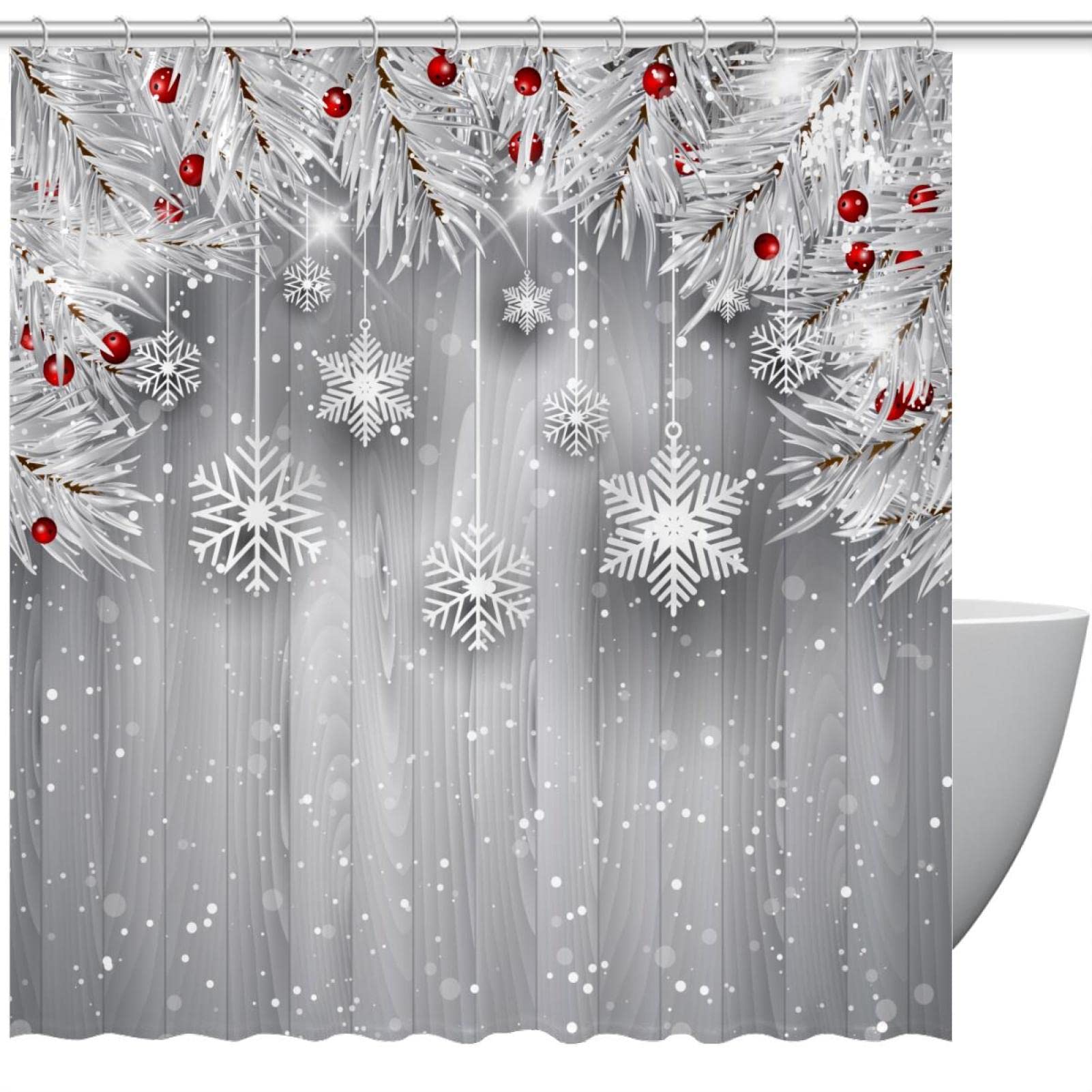 Rideau de douche sapin de Noël argenté pour illuminer votre salle de bain pendant les fêtes