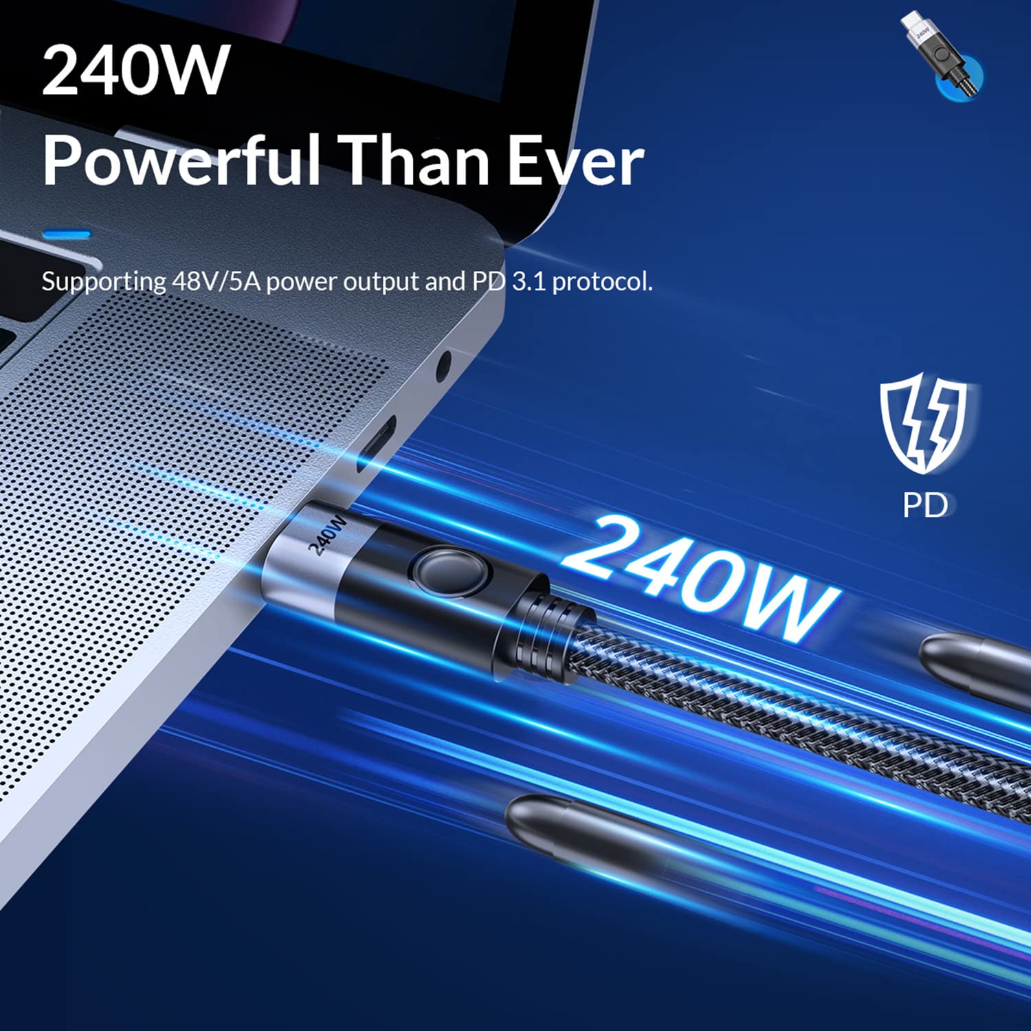 Orico Cavo USB 4, cavo USB C a USB C, compatibile con Thunderbolt 3/4, tipo di cavo di ricarica 240 W, trasferimento dati 40 Gbps, supporta display HD 8 K a 60 Hz, per hub, 90 gradi, 1 m