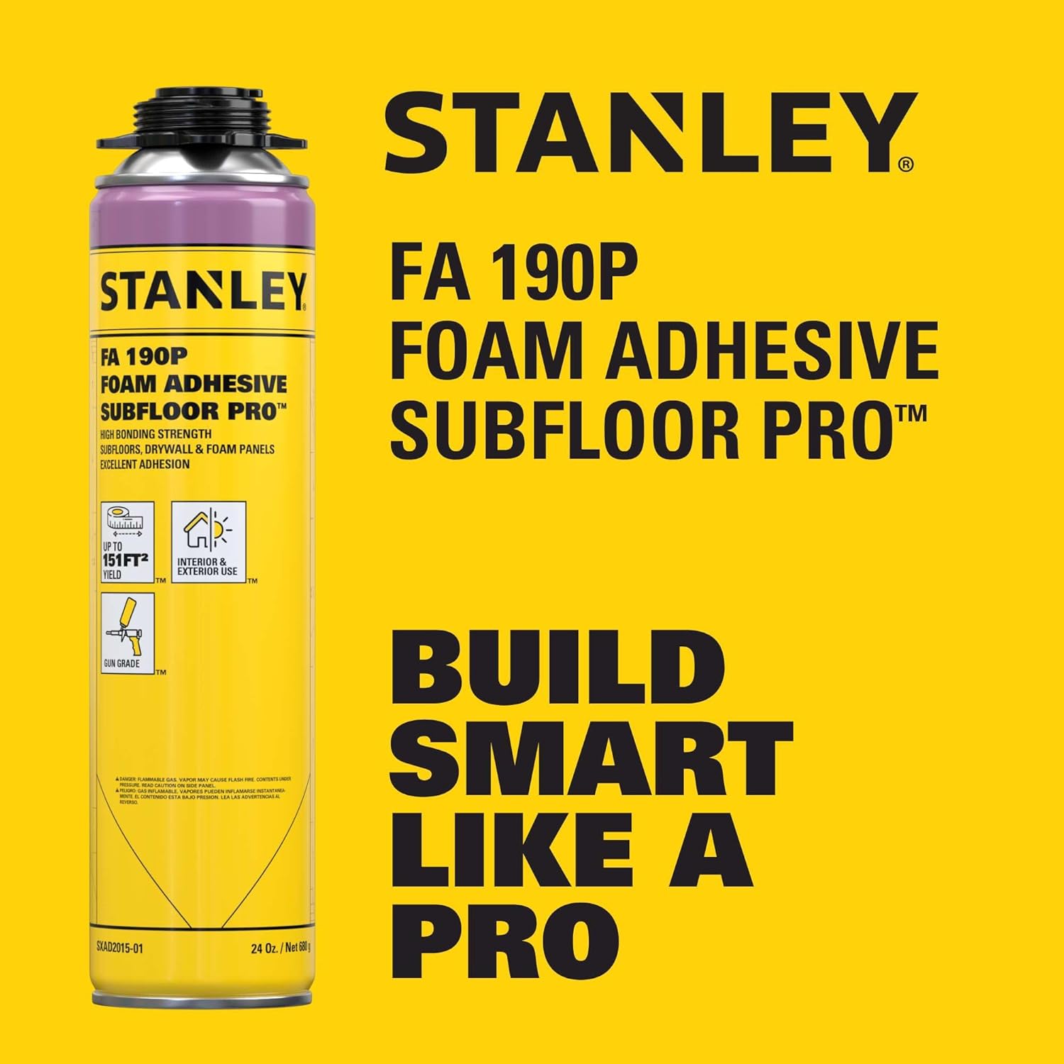 Stanley FA190P Subfloor Adhesive Kit (1x24 Oz) – Polyurethane Expanding Foam Construction Adhesive with Strong Bonding for Wood, Concrete, Metal – High Coverage | Gun&Cleaner Included | 1 Pack